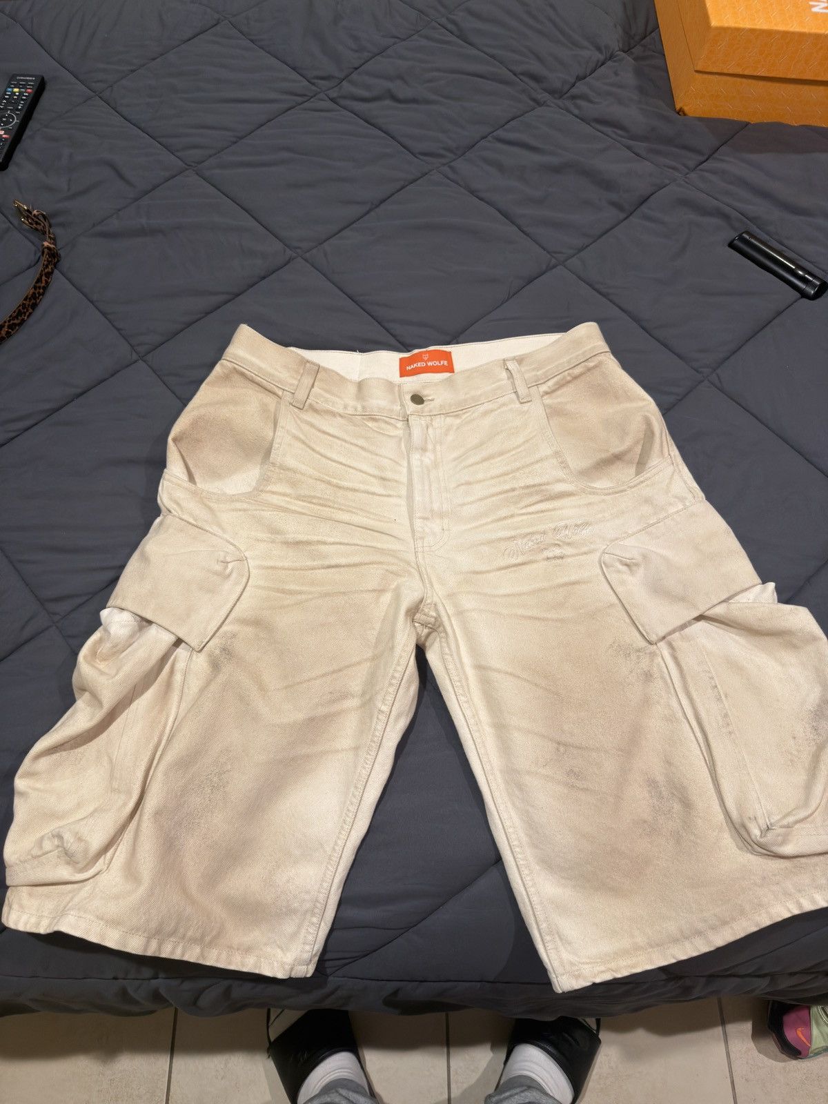 NAKED WOLFE Denim Cargo Shorts Vintage Natural 34W Size US 34 / EU 50 - 1 Thumbnail