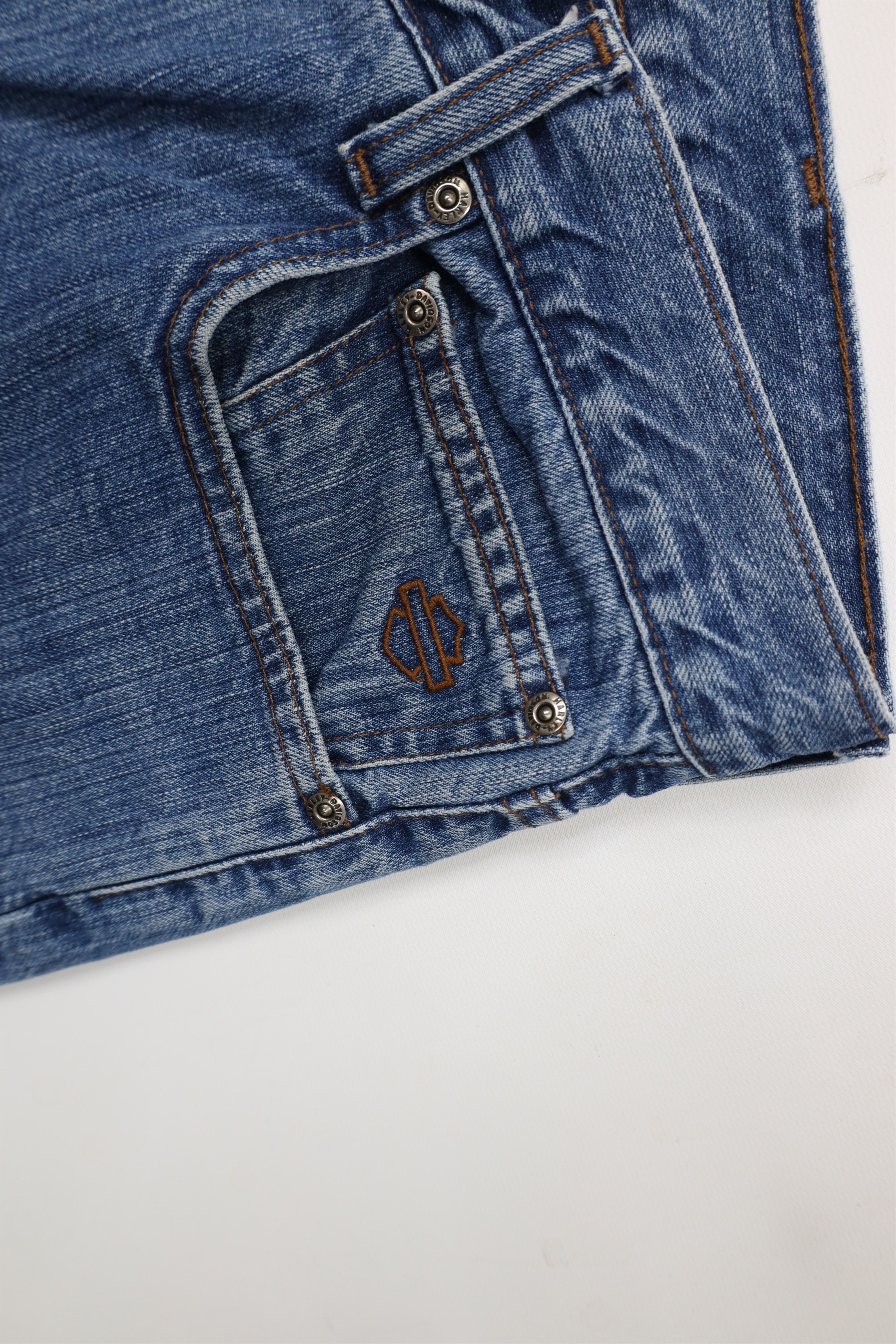 Harley Davidson × Vintage Vintage Harley Davidson Spell Out Wide Leg Denim Jeans Blue Size US 36 / EU 52 - 5 Thumbnail