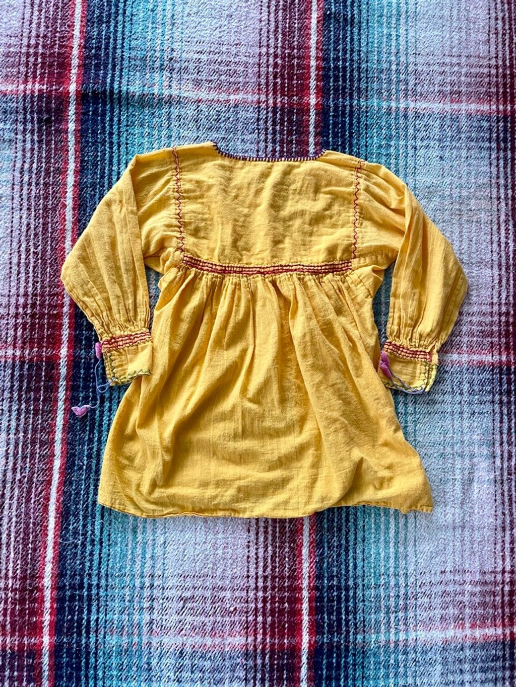 Vintage 70s Embroidered Yellow Floral Tunic M Size M / US 6-8 / IT 42-44 - 3 Thumbnail