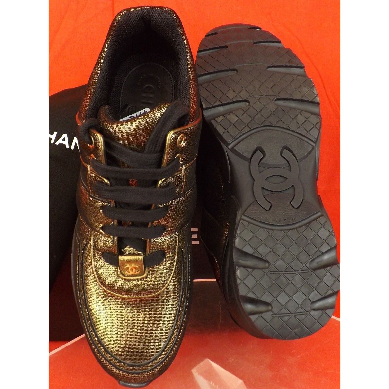 Chanel G31711 GOLDEN BROWN FABRIC LEATHER LOGO G31711 SNEAKERS 41 Size US 11 / IT 41 - 9 Thumbnail