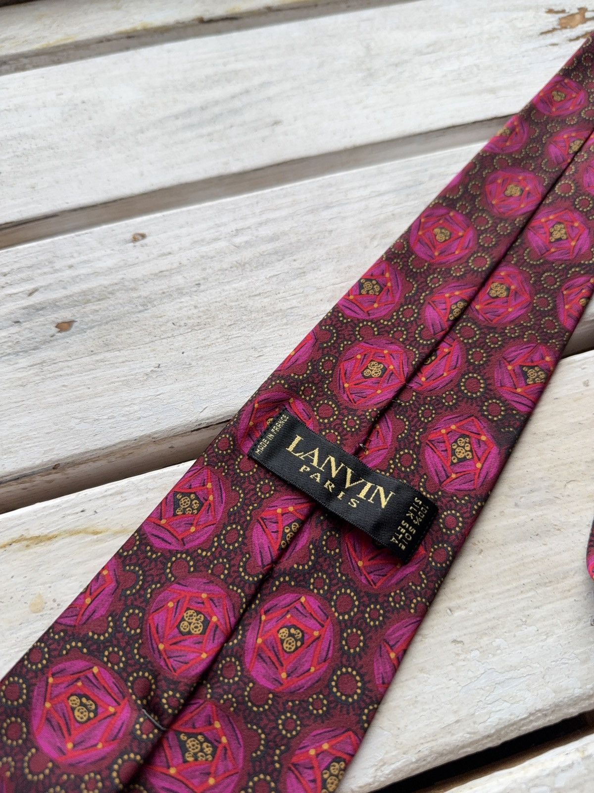 Designer × Lanvin Lanvin Paris Tie Burgundy Red Geometric Silk Made in France Size ONE SIZE - 6 Thumbnail