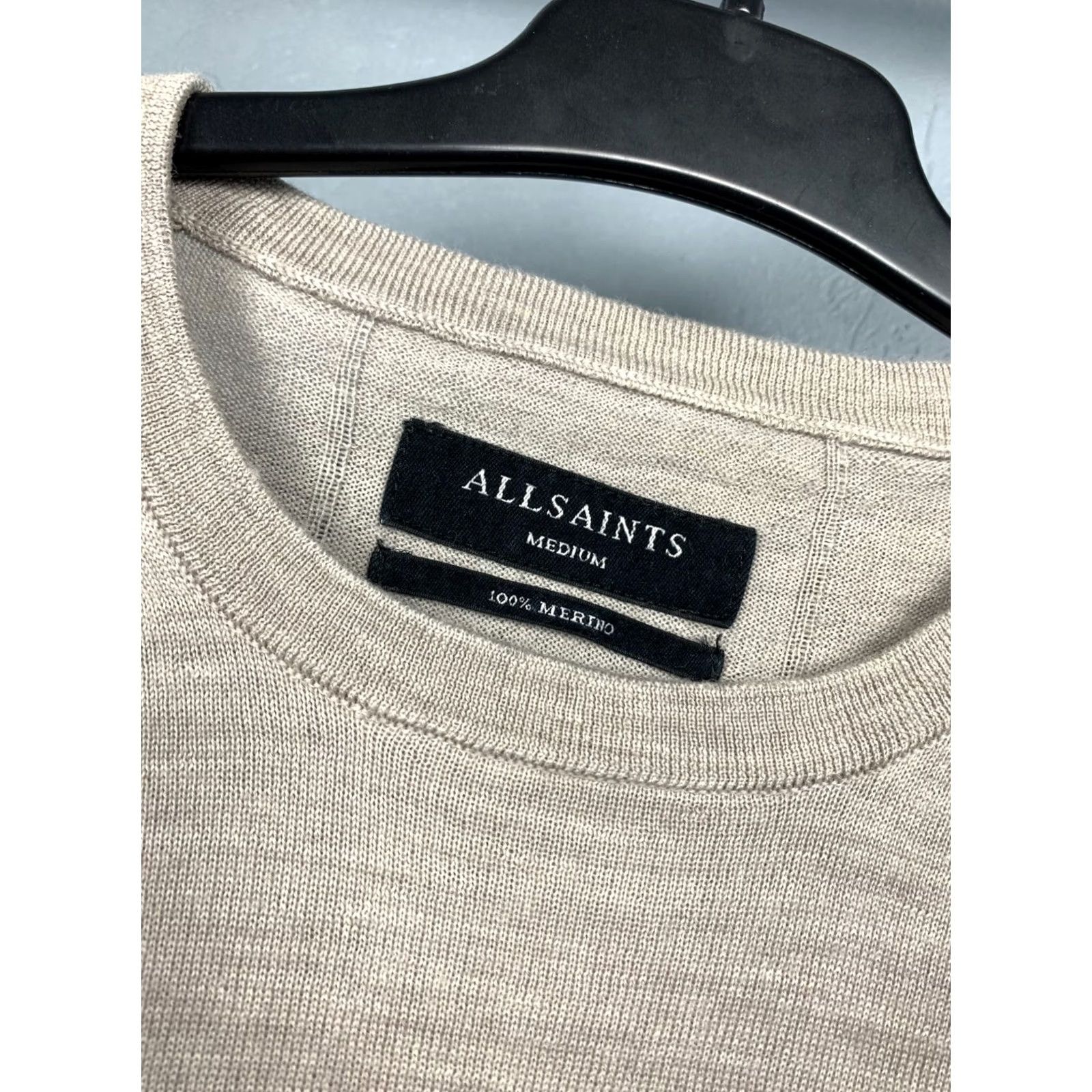 Allsaints AllSaints Mens Mode Merino Wool Knit Sweater M Beige Crew Neck Pullover Wool Lightweighst All Seasons Mens Size US M / EU 48-50 / 2 - 3 Thumbnail