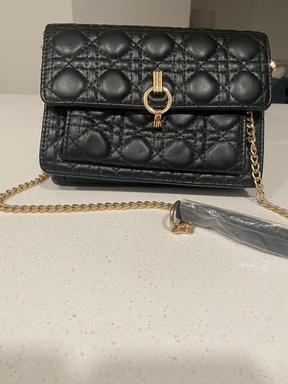 Other Designer Style Crossbody Bag - Black w/ Gold Woven Strap Size ONE SIZE - 9 Thumbnail