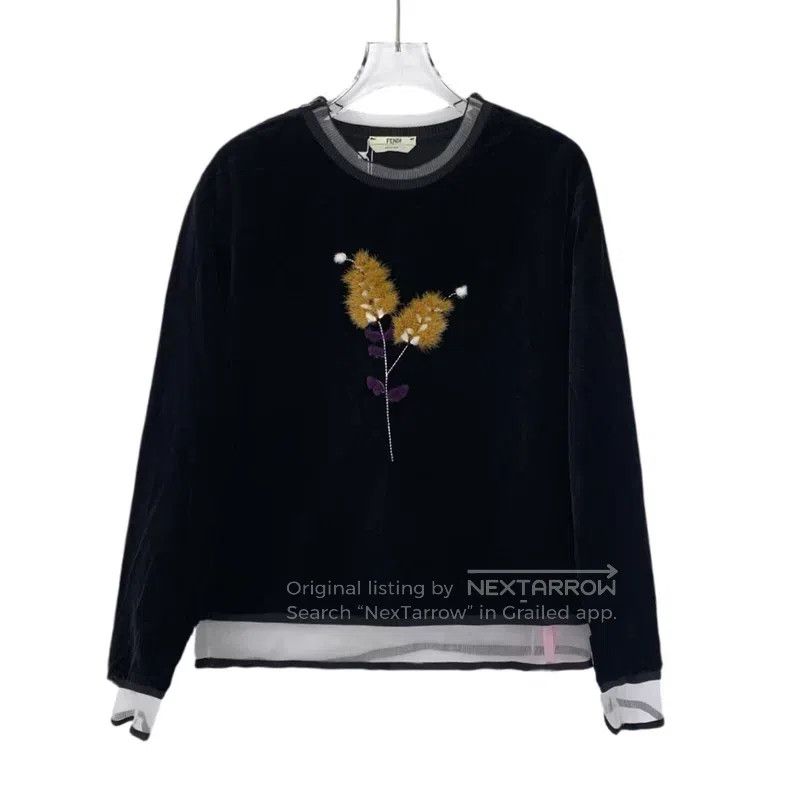 Fendi Fendi Black wheat ear flocked cotton round neck long sleev Size S / US 4 / IT 40 - 1 Thumbnail