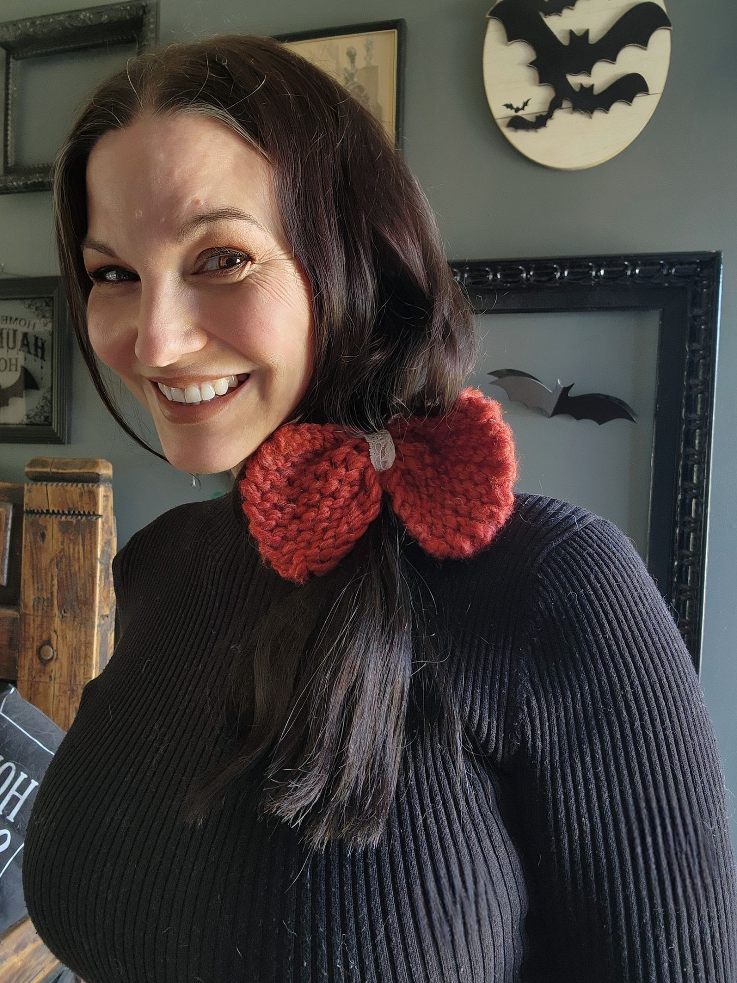 Other Knit Hair Bow, Handknitted Rust Orange Ponytail Holder or Ha Size ONE SIZE - 1 Thumbnail