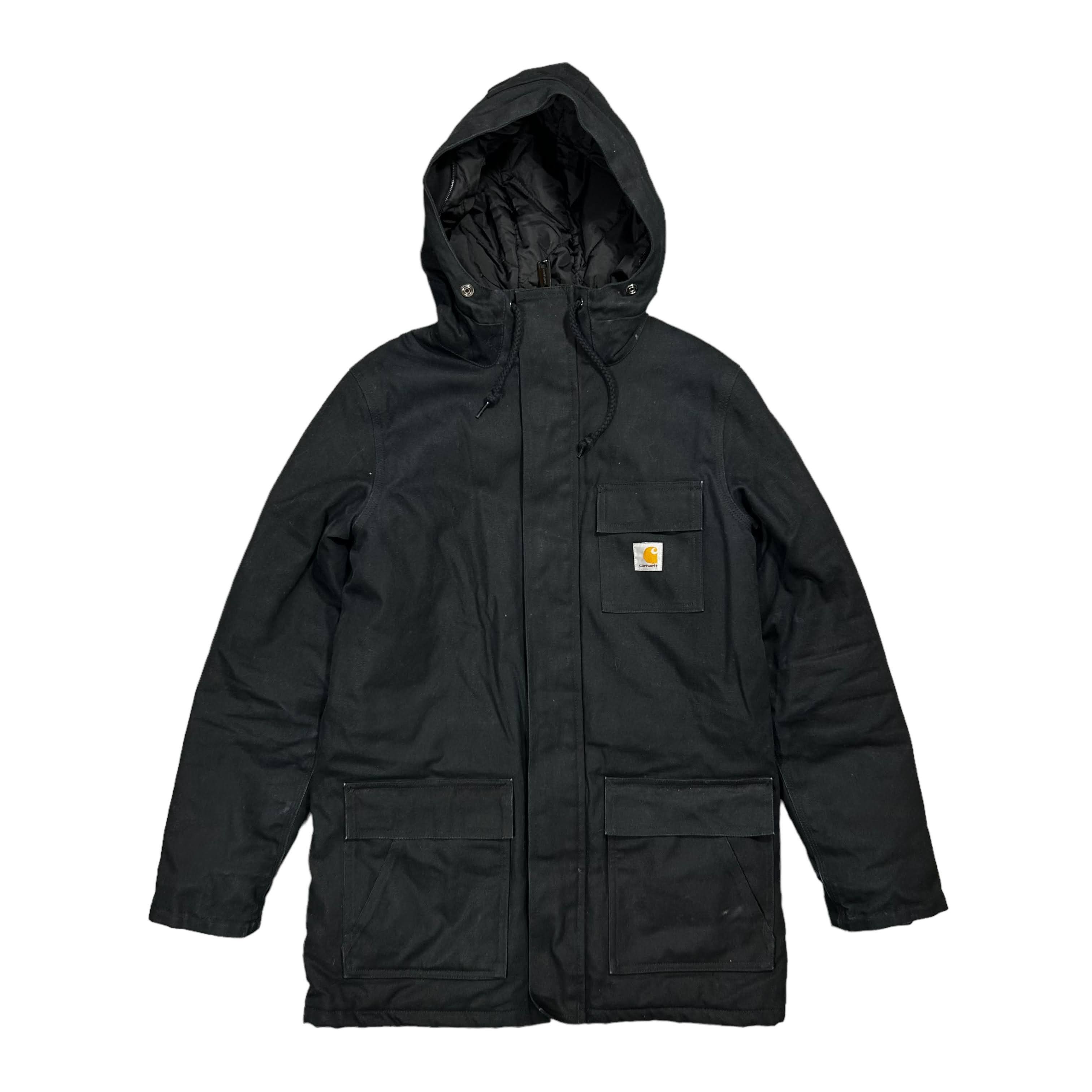 image of Carhartt Wip Black Siberian Parka Winter Jacket Size Small, Men's