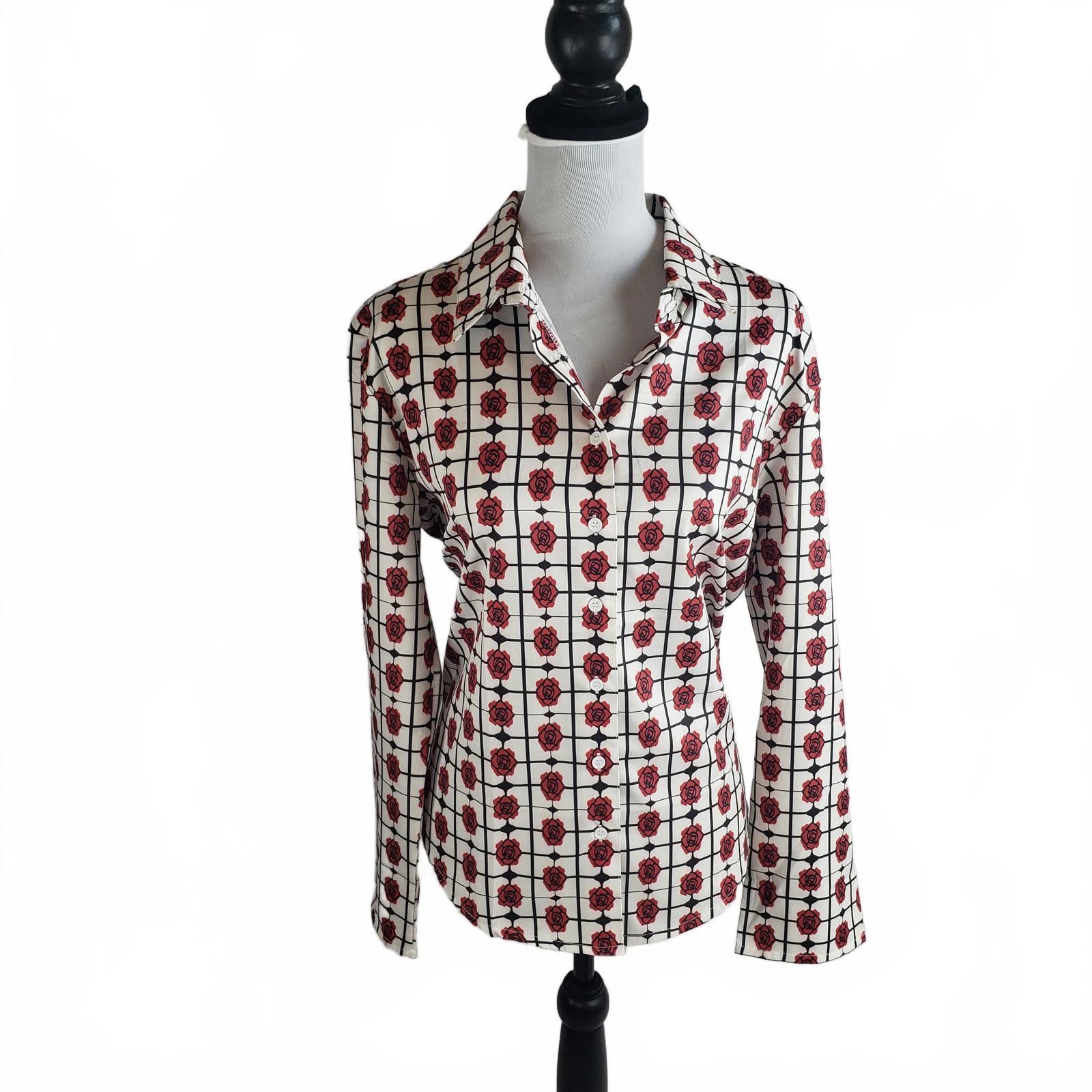 Designer Silk- Style Roses OOAK NWT Blouse SIZE L Designer Sample Size L / US 10 / IT 46 - 1 Thumbnail