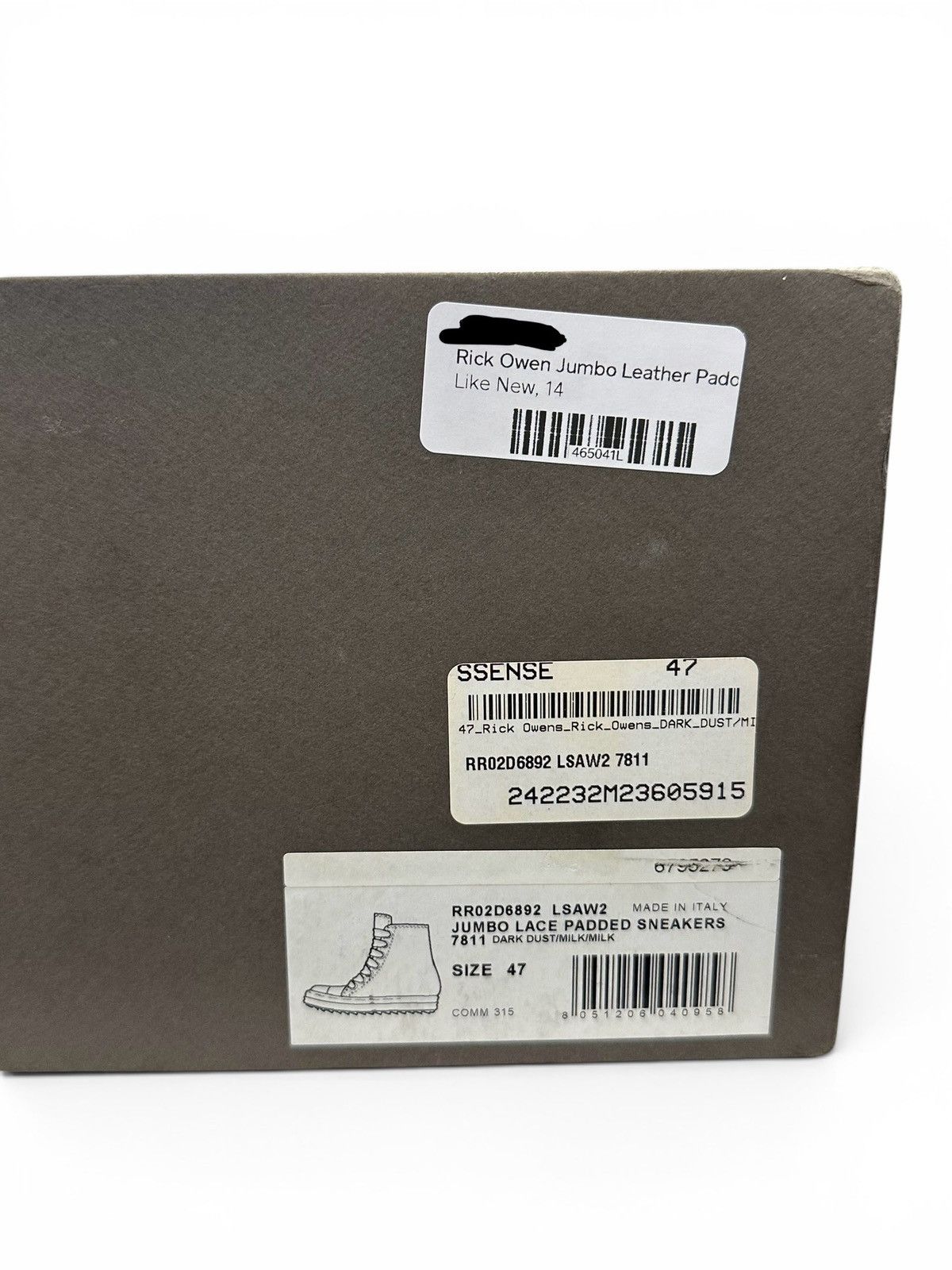 Rick Owens Rick Owens Dark Dust Jumbo Lace Padded Sneakers Size US 14 / EU 47 - 9 Thumbnail