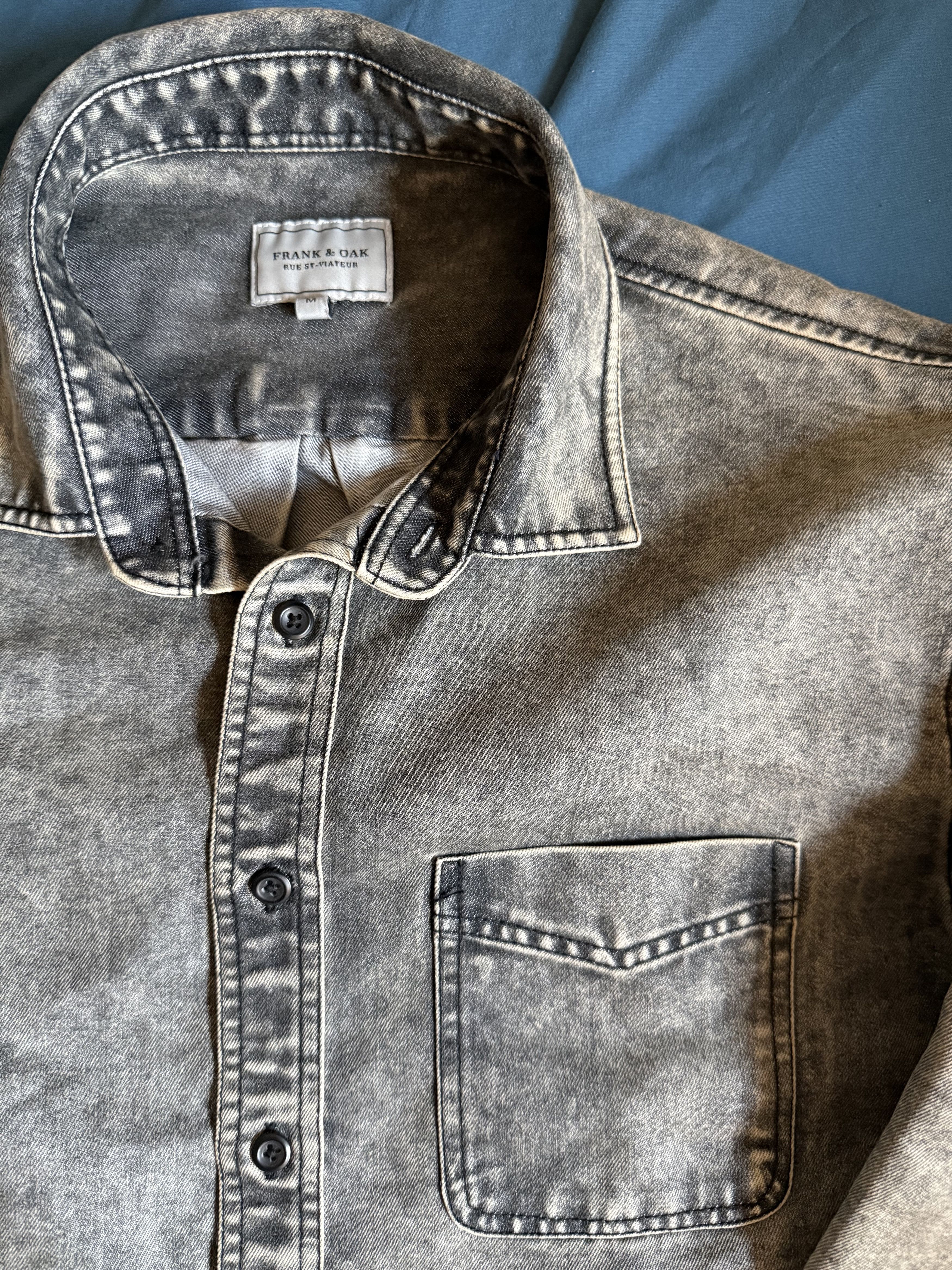 Frank & Oak Frank & Oak acid wash denim button up shirt slim med $89.50 Size US M / EU 48-50 / 2 - 1 Thumbnail
