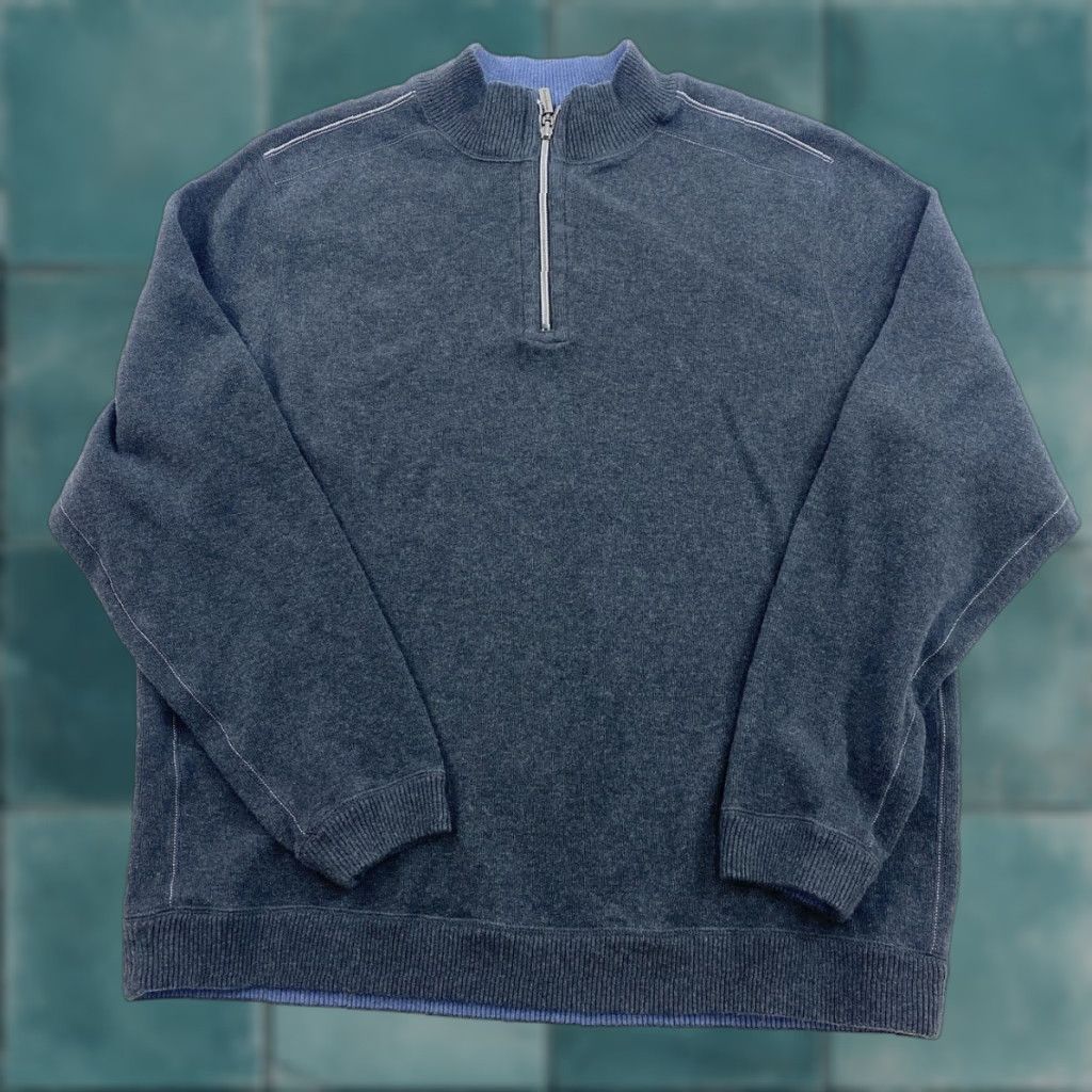 Tommy Bahama Tommy Bahama Reversible Sweater Mens XL Gray Blue Quarter Zip 1/4 Zip Mock Neck Knit Pullover Classic Preppy Size US XL / EU 56 / 4 - 1 Thumbnail
