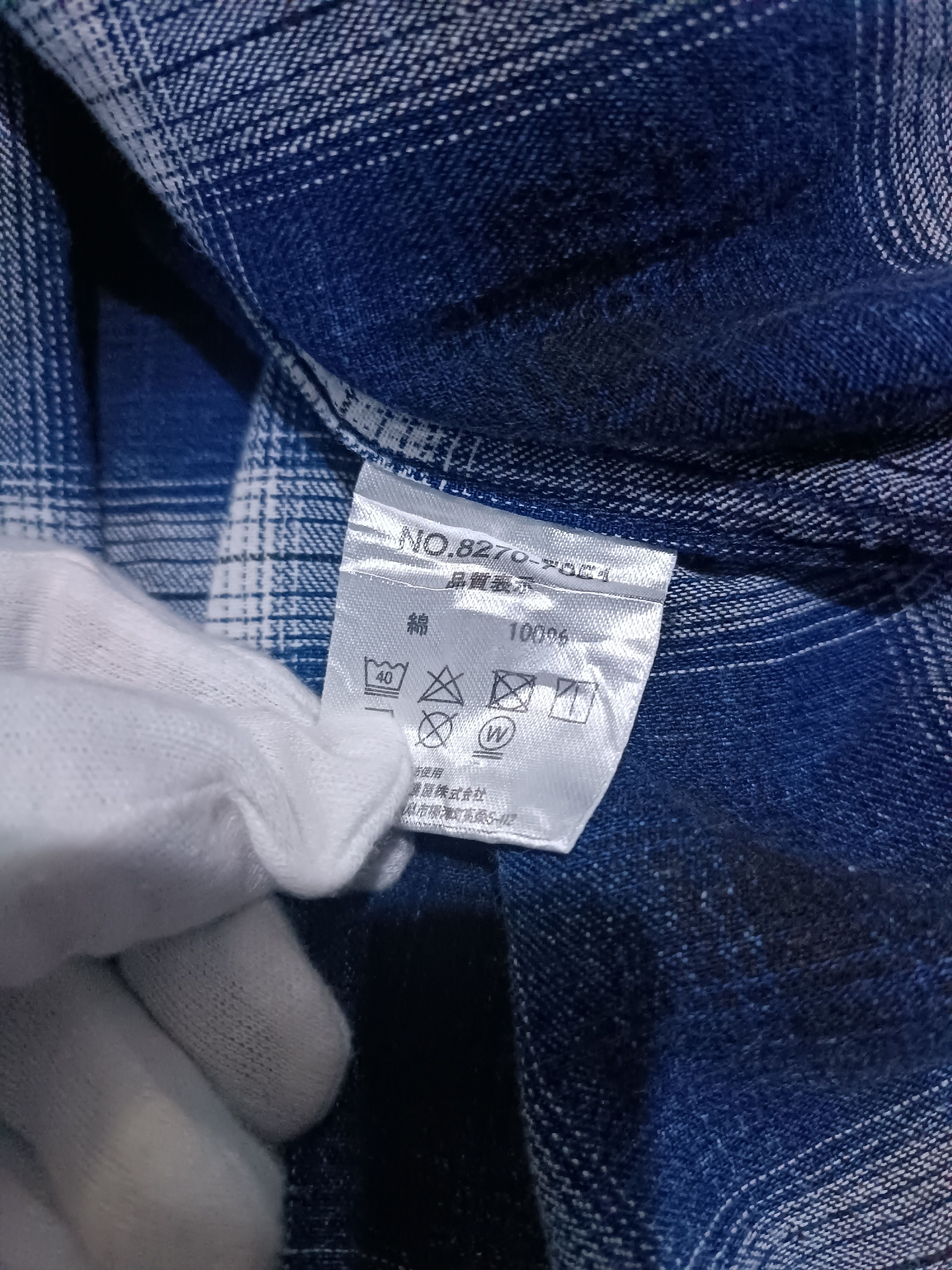 Japanese Brand Vintage Spinash Indigo Wash Check Western Style Size US L / EU 52-54 / 3 - 6 Thumbnail