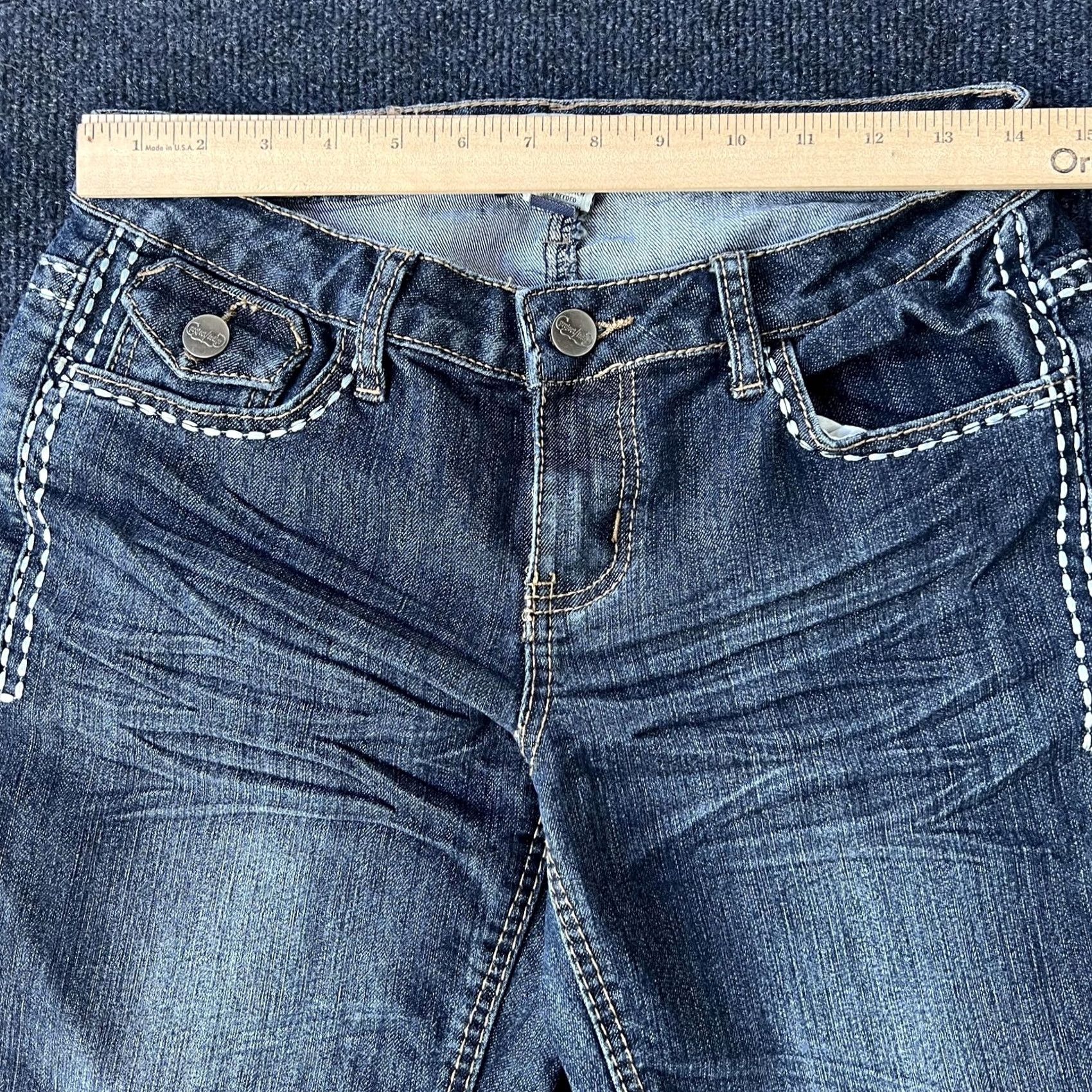 Vintage Y2K Indigo Jeans Womens 9 Blue Skinny Stretch Contrast Stitch Embellished Size 30" / US 8 / IT 44 - 6 Thumbnail