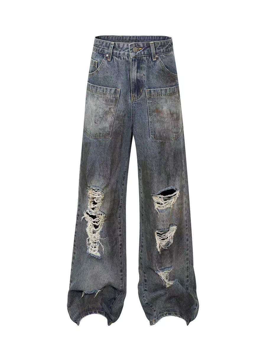 Japanese Brand × Jean Dirty Blue Destroyed Reverse Pocket Washed Ripped Jeans Size US 32 / EU 48 - 6 Thumbnail