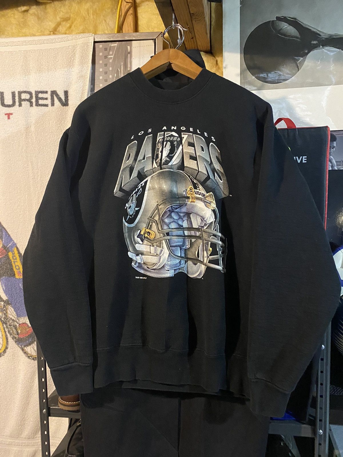 image of Nfl x Vintage 1994 Los Angeles Raiders Crewneck in Black/Silver, Men's (Size XL)