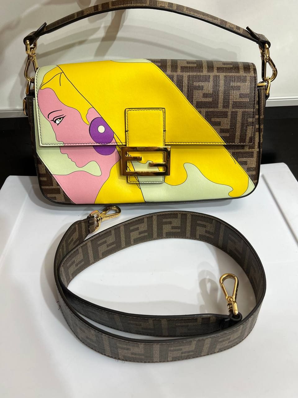 Fendi Antonio Lopez Baguette Nm Bag Zucca Coated Canvas in Yellow, Women's