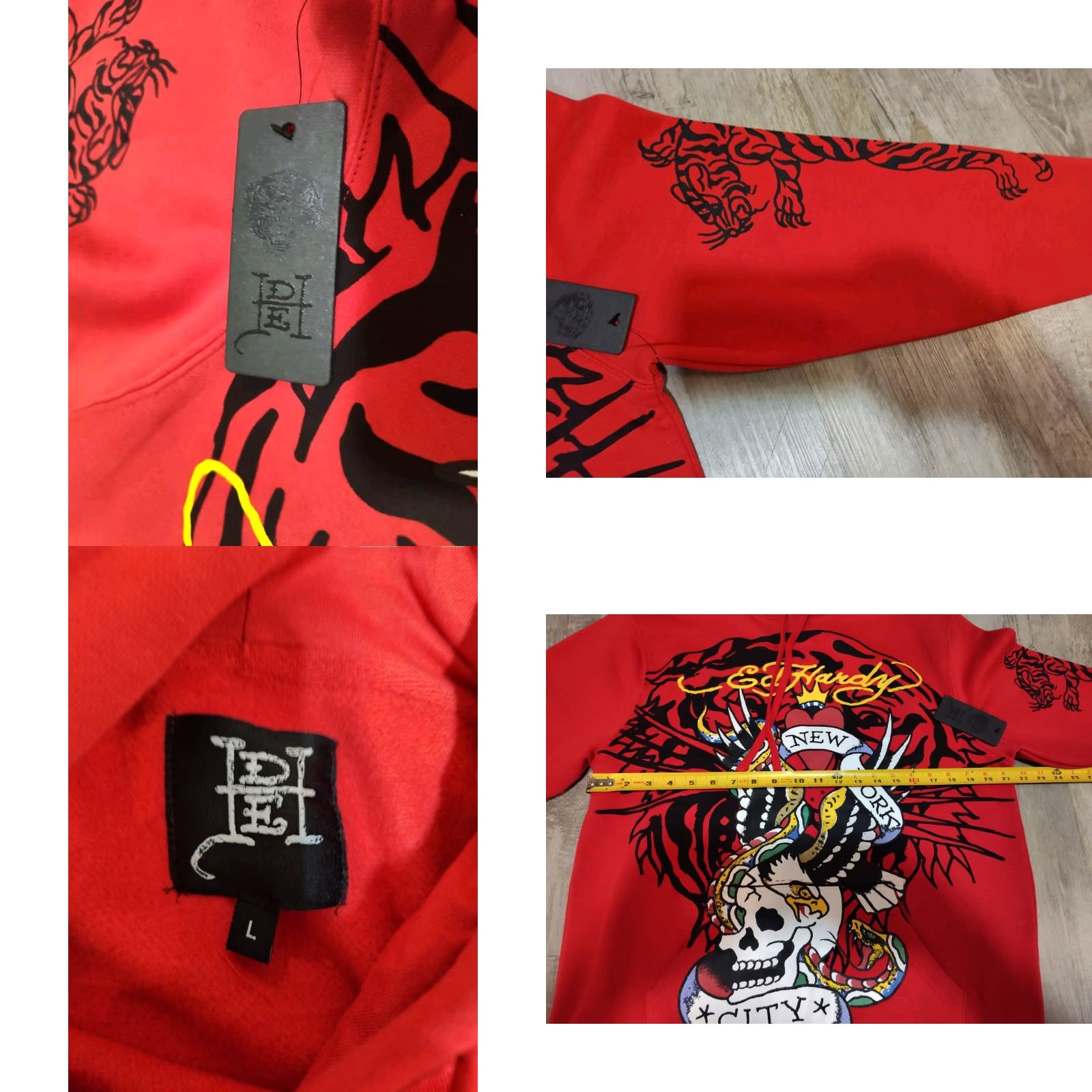 Ed Hardy Ed Hardy Men’s Hoodie Pullover New York Skull Snake Eagle Tiger Red Size L NWT Size US L / EU 52-54 / 3 - 8 Thumbnail