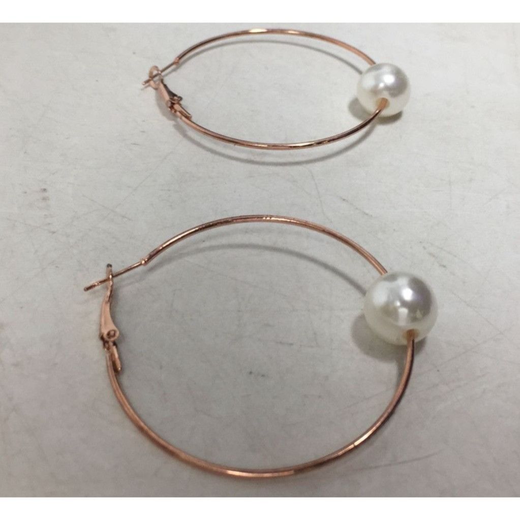 Other Women's Rose Gold Hoop Earrings with Faux White Pearl (Like Size ONE SIZE - 6 Thumbnail