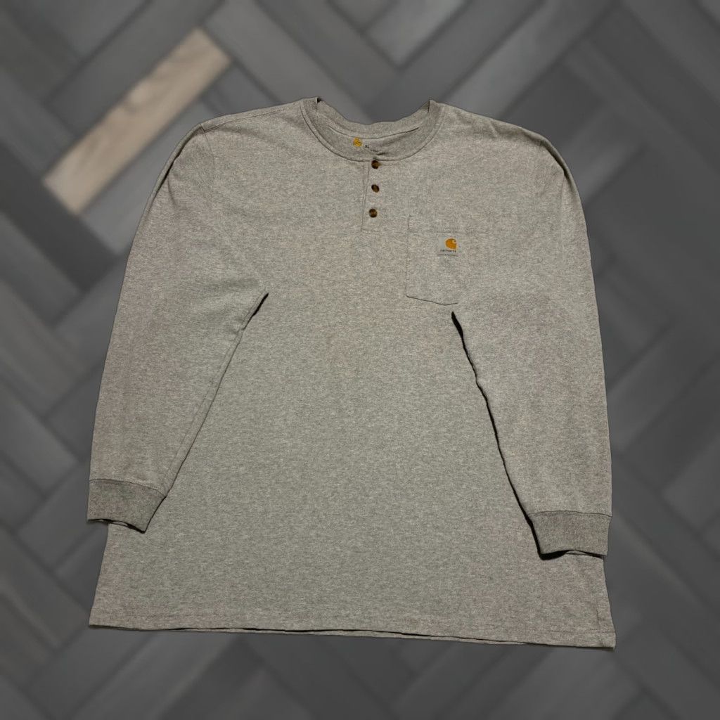 Carhartt VINTAGE Carhartt Shirt Mens XL Gray Loose Fit Heavyweight Long Sleeve Pocket Henley K128 Size US XL / EU 56 / 4 - 1 Thumbnail