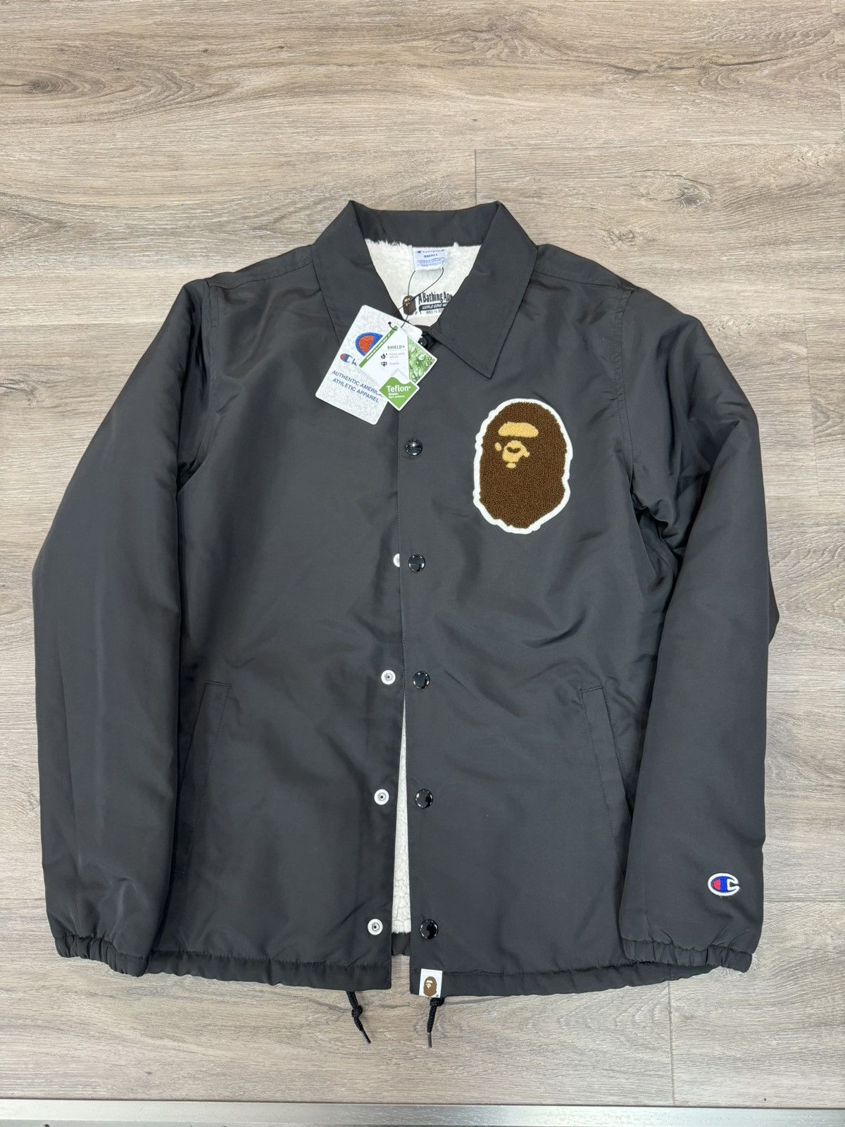 image of Bape x Champion Sherpa Coach Jacket in Black, Men's (Size Small)