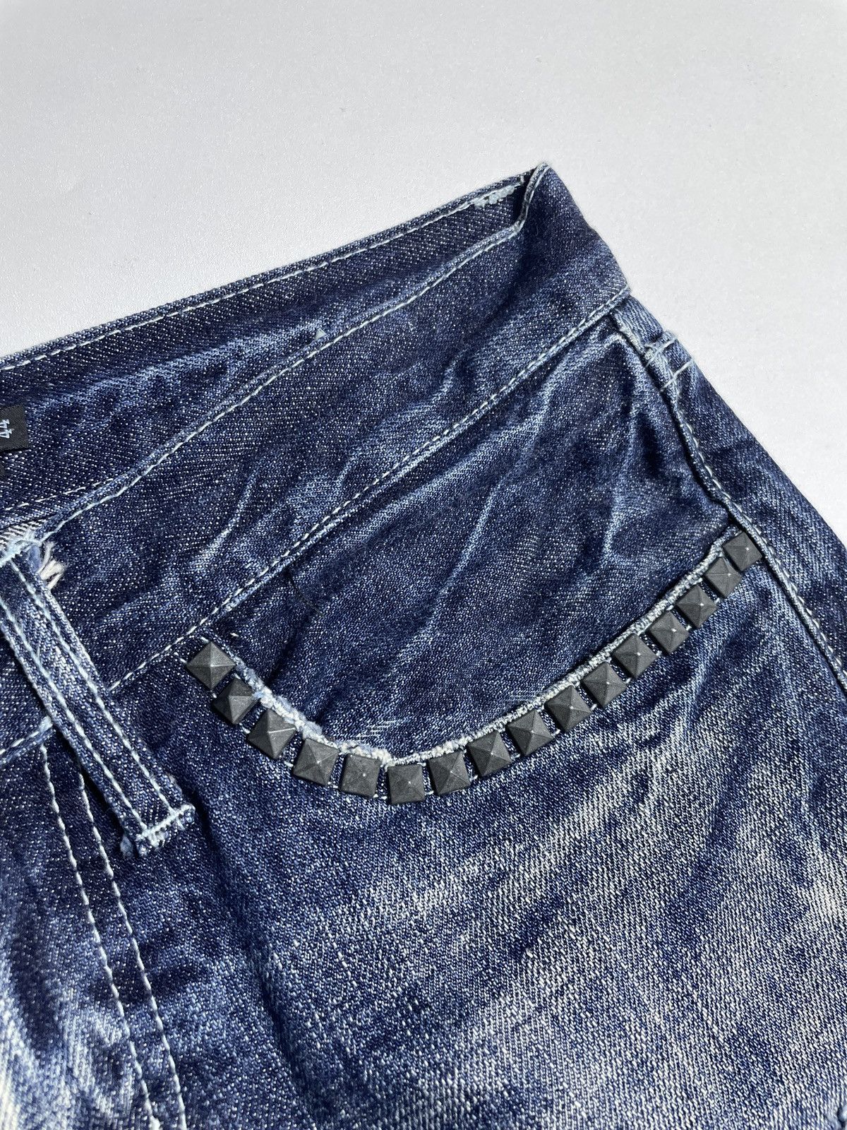 JACKROSE 2000’s Cavaria - Studed Crash Flared Denim Pants Size US 30 / EU 46 - 14 Thumbnail