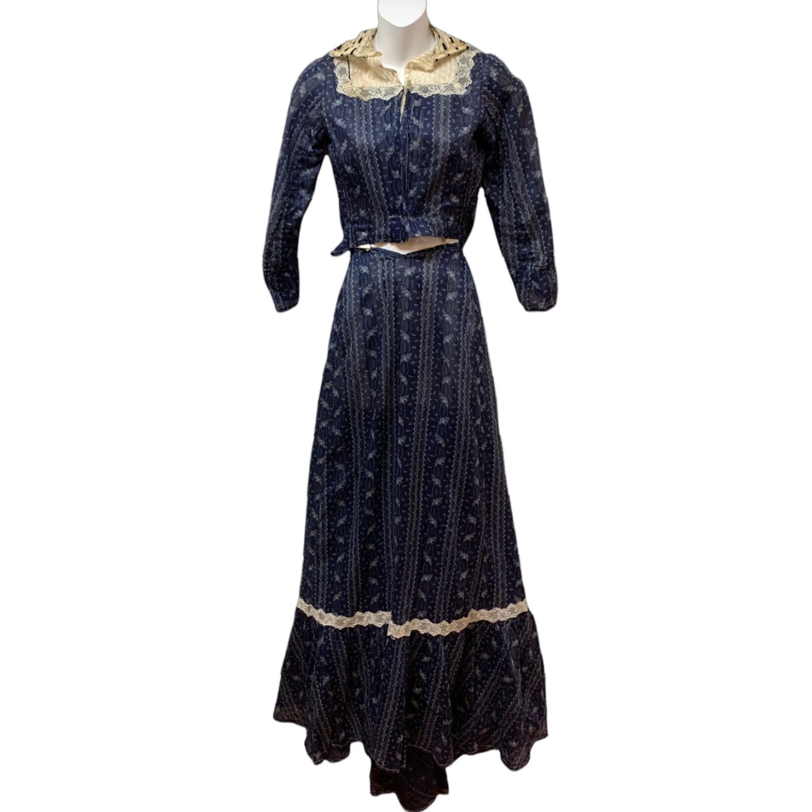 Vintage VINTAGE Antique Victorian Edwardian Dress & Top Skirt Set Long Prairie Skirt Corset Top XS/S Blue Prairie Size 4XL / US 24-26 - 1 Thumbnail