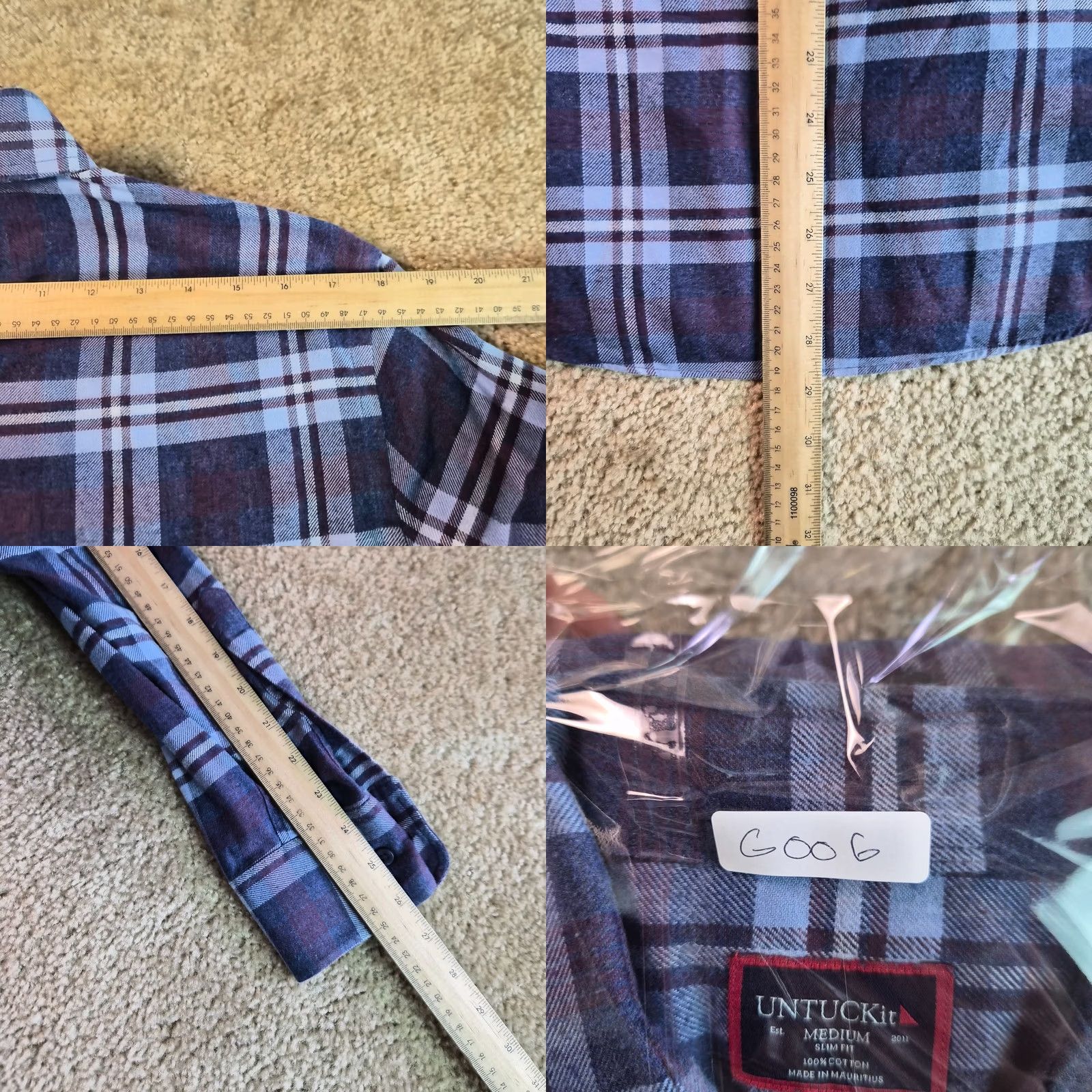 UNTUCKit UNTUCKit Shirt Mens Medium Slim Fit Flannel Button-Up Purple Plaid Long Sleeve G006 Size US M / EU 48-50 / 2 - 8 Thumbnail