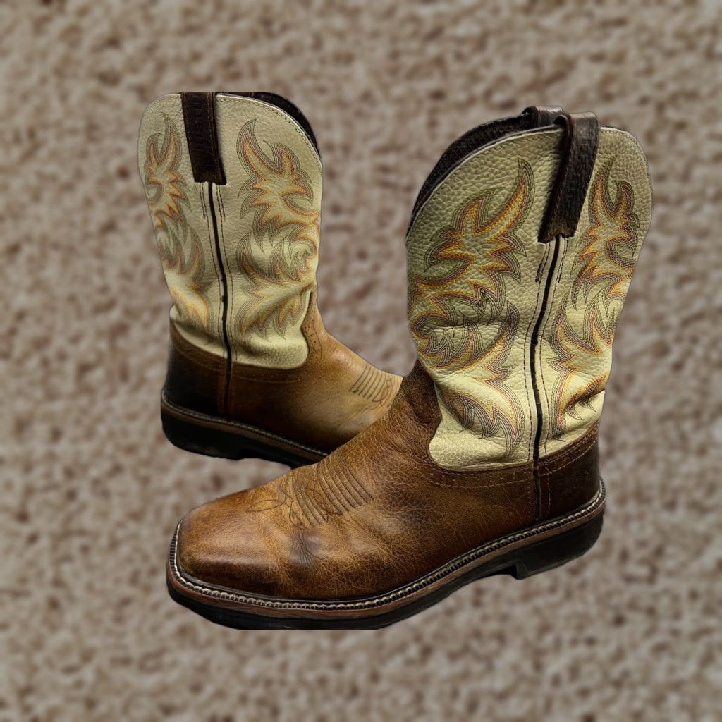 MEN'S JUSTIN BROWN WESTERN WORK BOOTS SIZE MID-CALF SQUARE TOE
