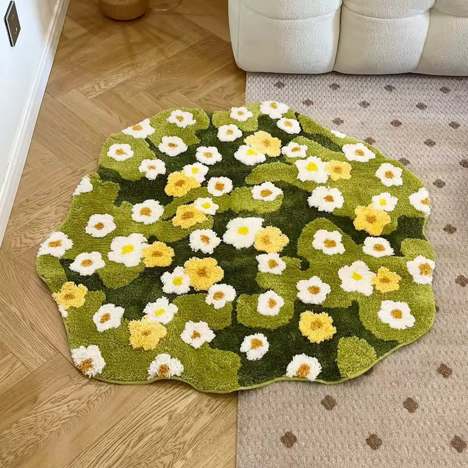 Handmade Daisy Flowers Tufting Bathroom Bedroom Rug Carpet Size ONE SIZE - 2 Thumbnail