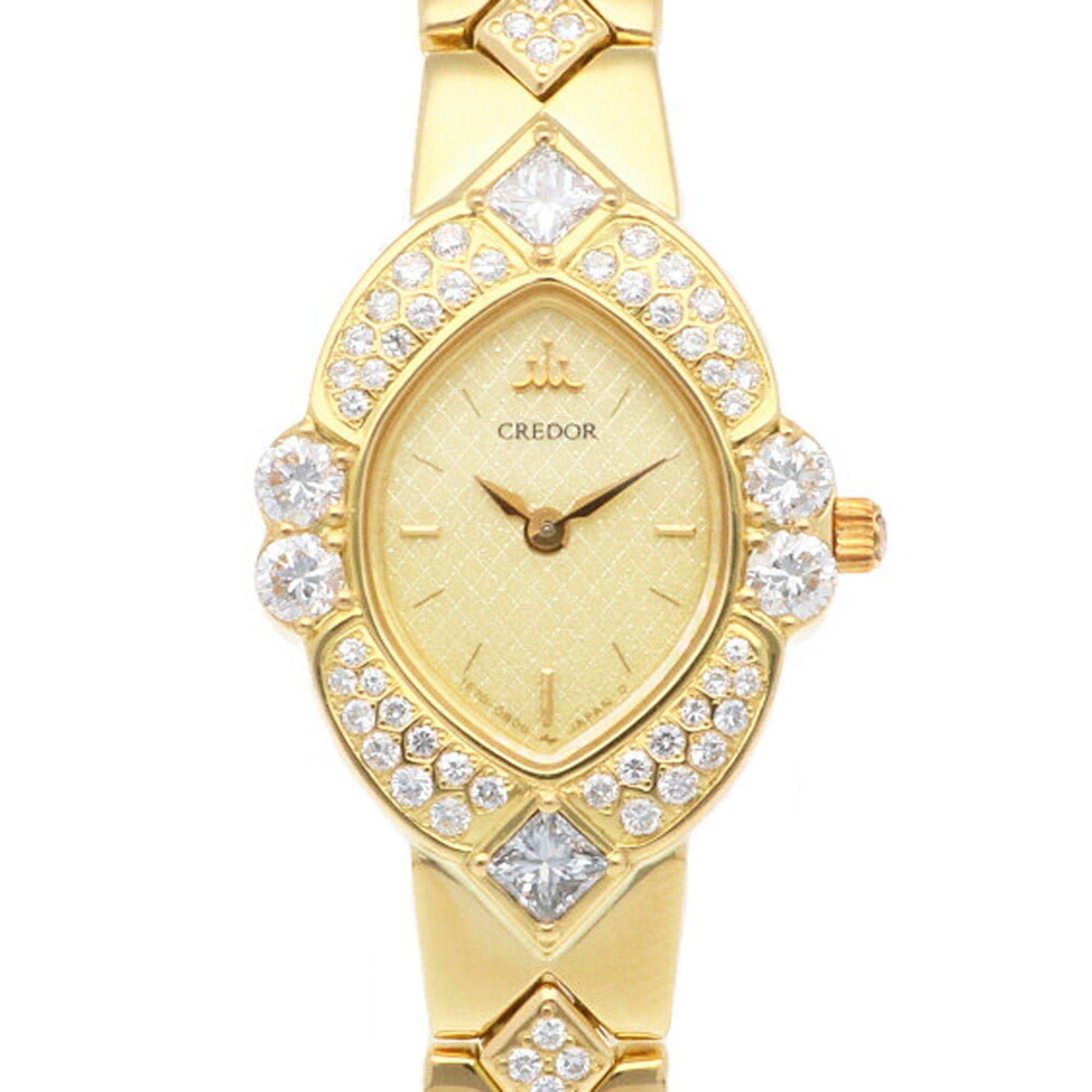 image of Credor Seiko Watch 18K Gold 1E70-5A70 Quartz Ladies Credor Seiko Diamond Bezel, Women's