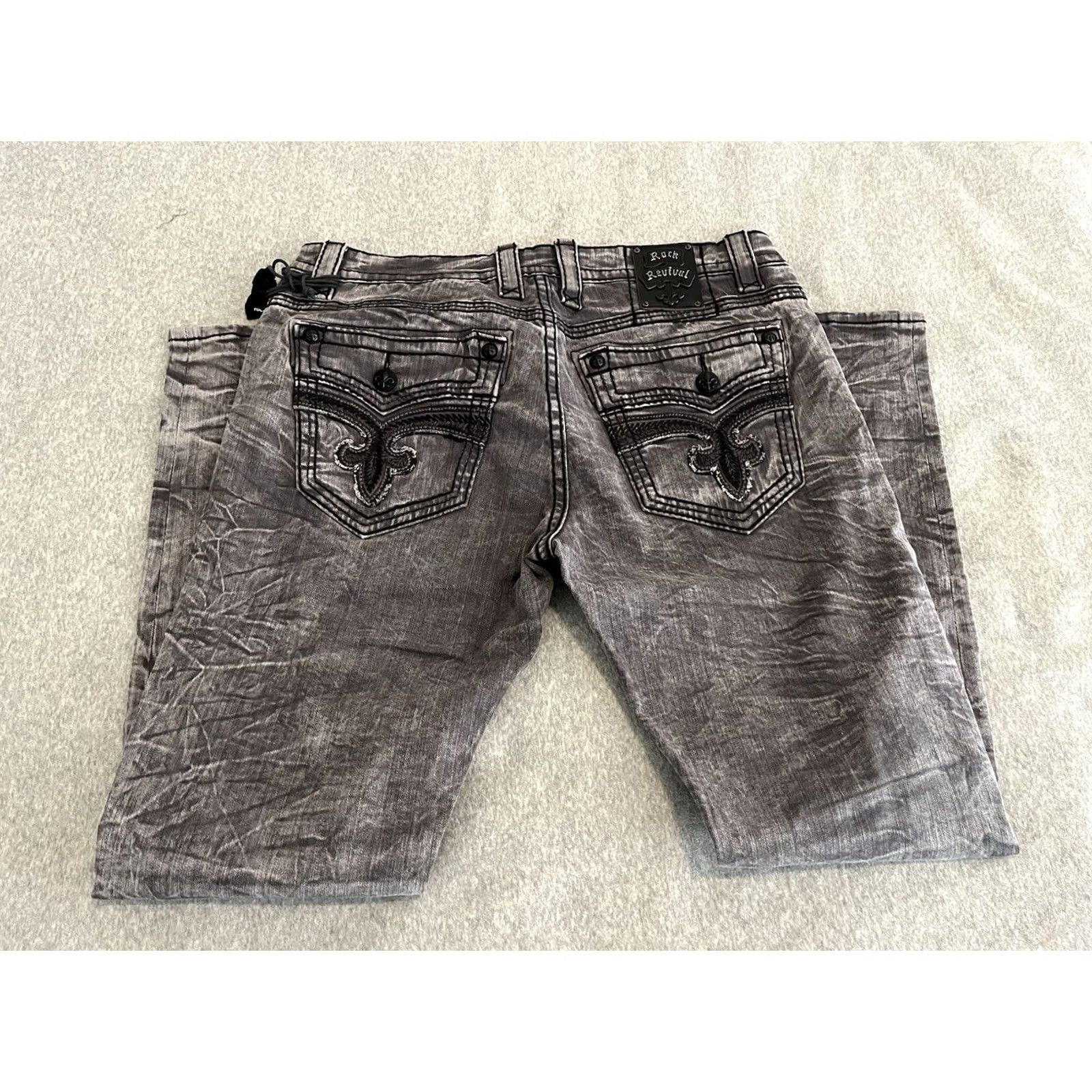 Vintage Rock Revival Jeans Distressed Biker Mens 38x34 NWT Black Denim Cotton/Elastane Mens Size US 38 / EU 54 - 6 Thumbnail