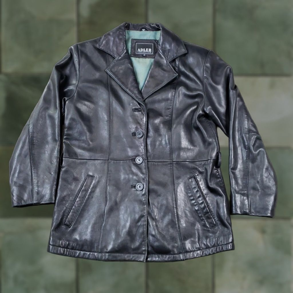 Vintage Adler Collection Jacket Womens Medium Black Leather Lambskin Button Car Coat Size M / US 6-8 / IT 42-44 - 1 Thumbnail