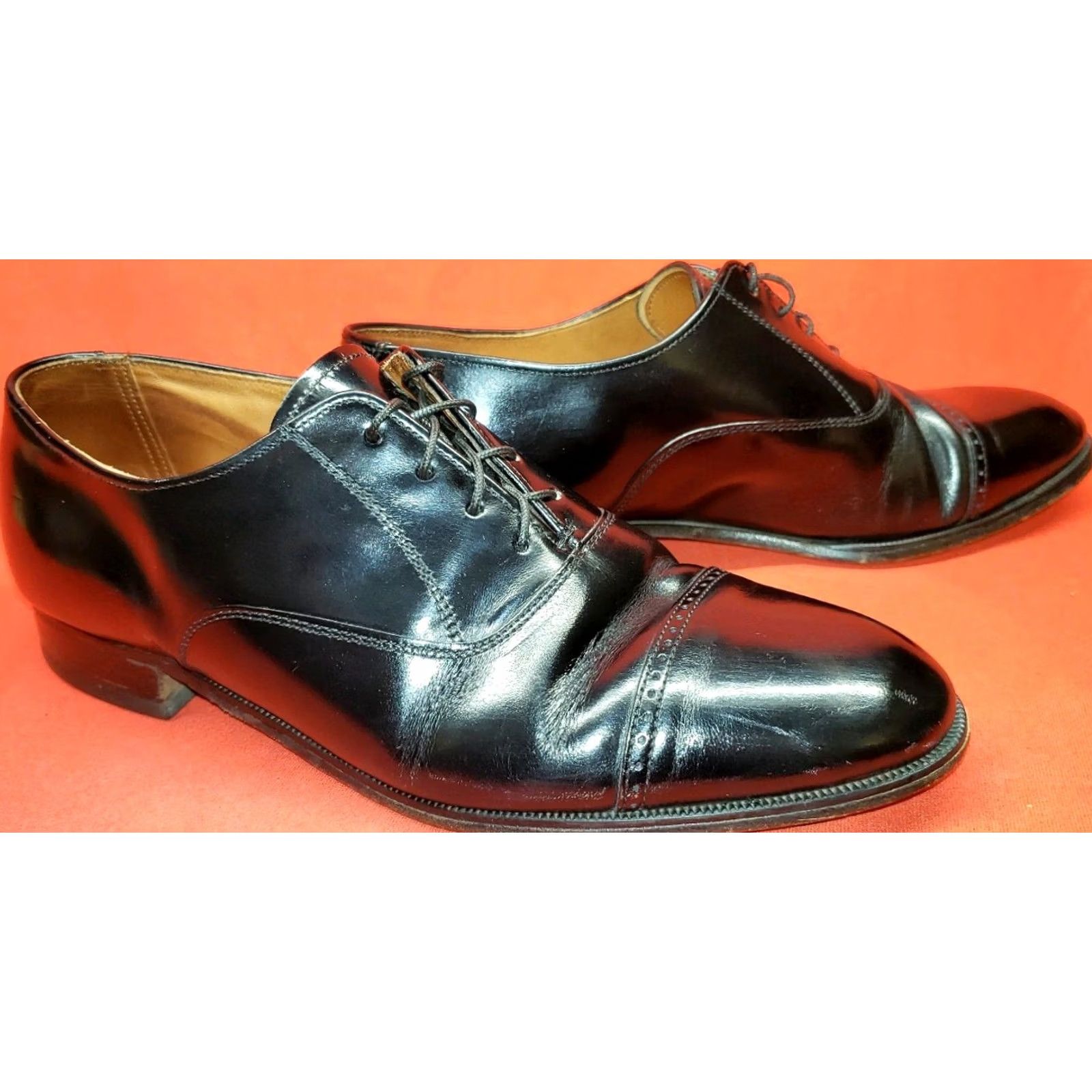 Vintage Bostonian Men's Cap Toe Oxford Black Leather Dress Shoes Size 8M Size ONE SIZE - 5 Thumbnail
