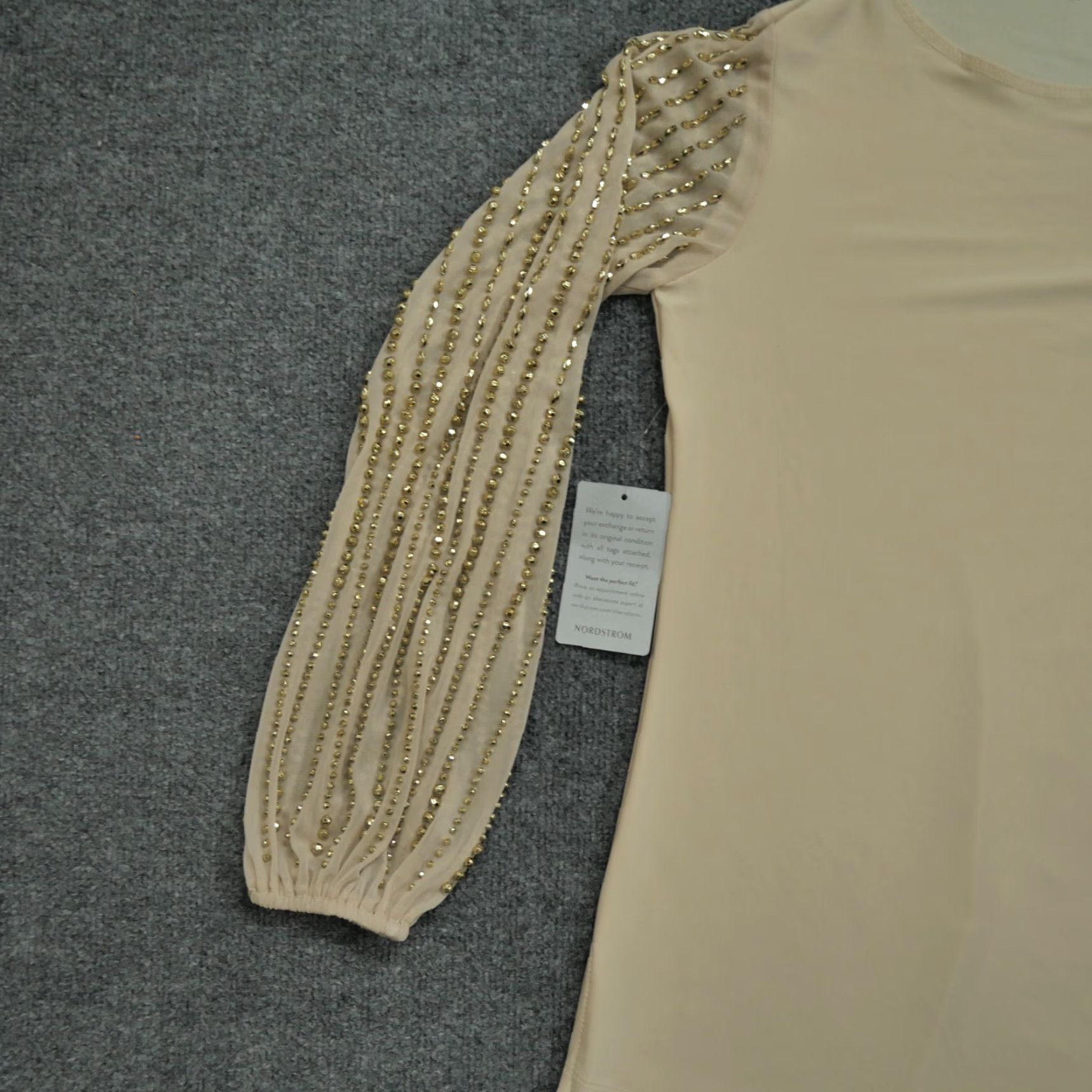 Vintage Marina Shirt Blouse Womens 8 Beige Beaded Long Sleeve Round Neck USA Made Keybeaded? Size M / US 6-8 / IT 42-44 - 4 Thumbnail
