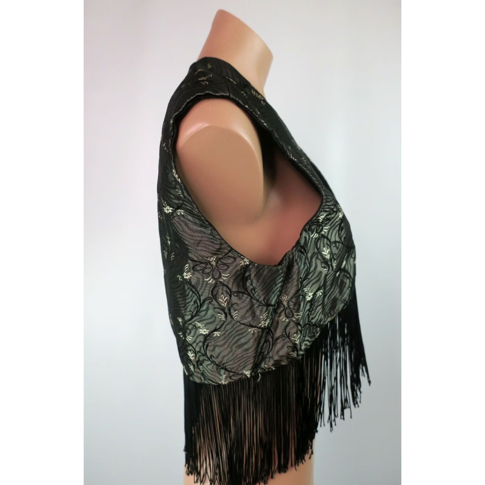Vintage VINTAGE Phyllis Terry Silk Blend Floral Fringe Cropped Vest Women L Silver Mandarin Asian Style Shirt? Size L / US 10 / IT 46 - 4 Thumbnail