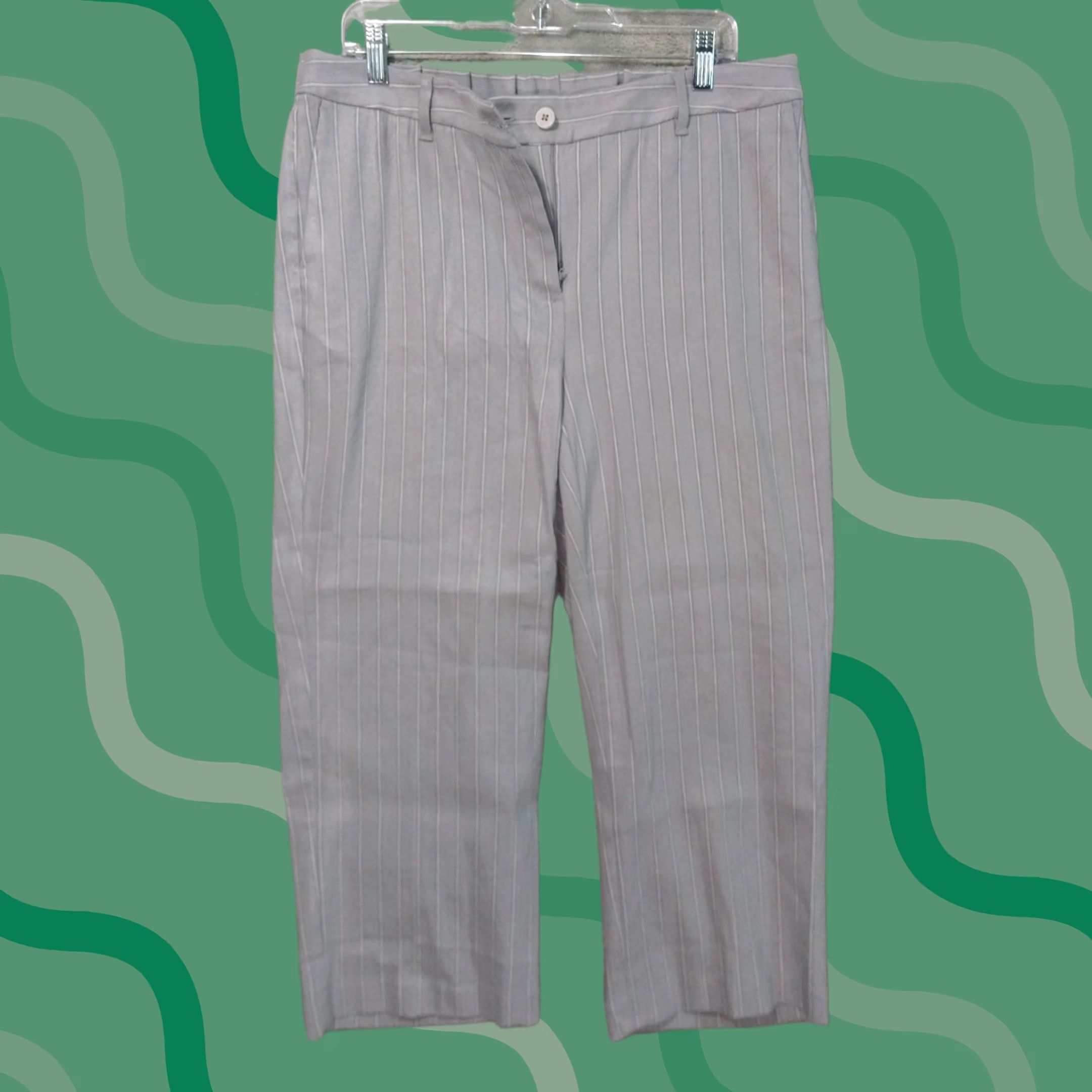 J. Jill J.Jill Pants Womens 16 Gray Striped Linen Blend Stretch Straight Leg Cropped Size 38" / US 16 / IT 52 - 1 Thumbnail