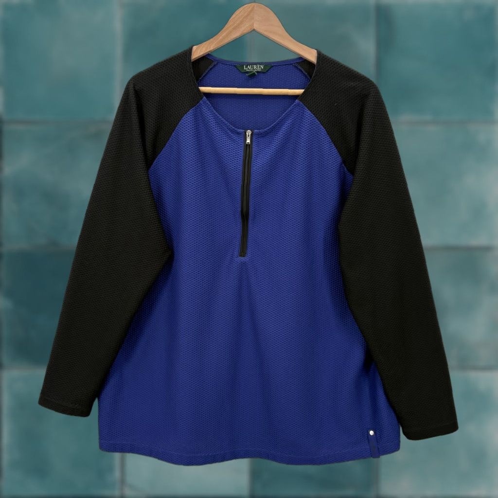 Ralph Lauren Lauren Ralph Lauren Pullover Womens 2X Blue Black Half Zip Textured Knit Top Size XXL / US 16-18 / IT 52-54 - 1 Thumbnail