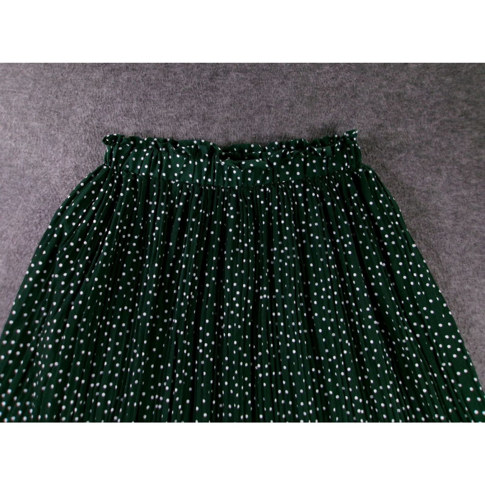 Vintage EXLURA Skirt Womens L Green Polka Dot Pleated Midi Elastic Waist Polyester Size 36" / US 14 / IT 50 - 2 Thumbnail