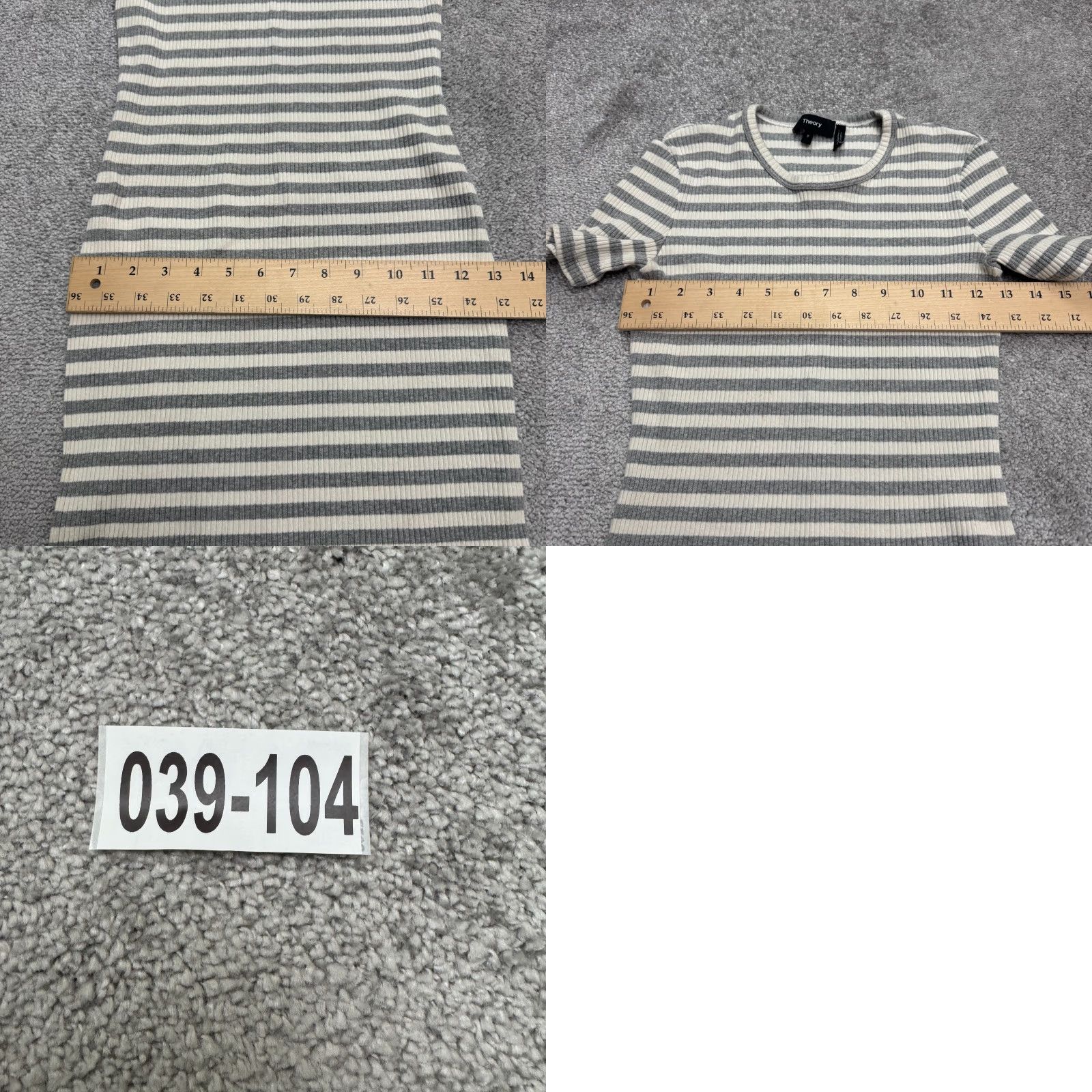 Theory Theory Bodycon Midi Dress Womens XSP Gray White Striped Crew Neck Knit Ribbed Cotton Blend Short Sleeve Vintage No Size XS / US 0-2 / IT 36-38 - 9 Thumbnail