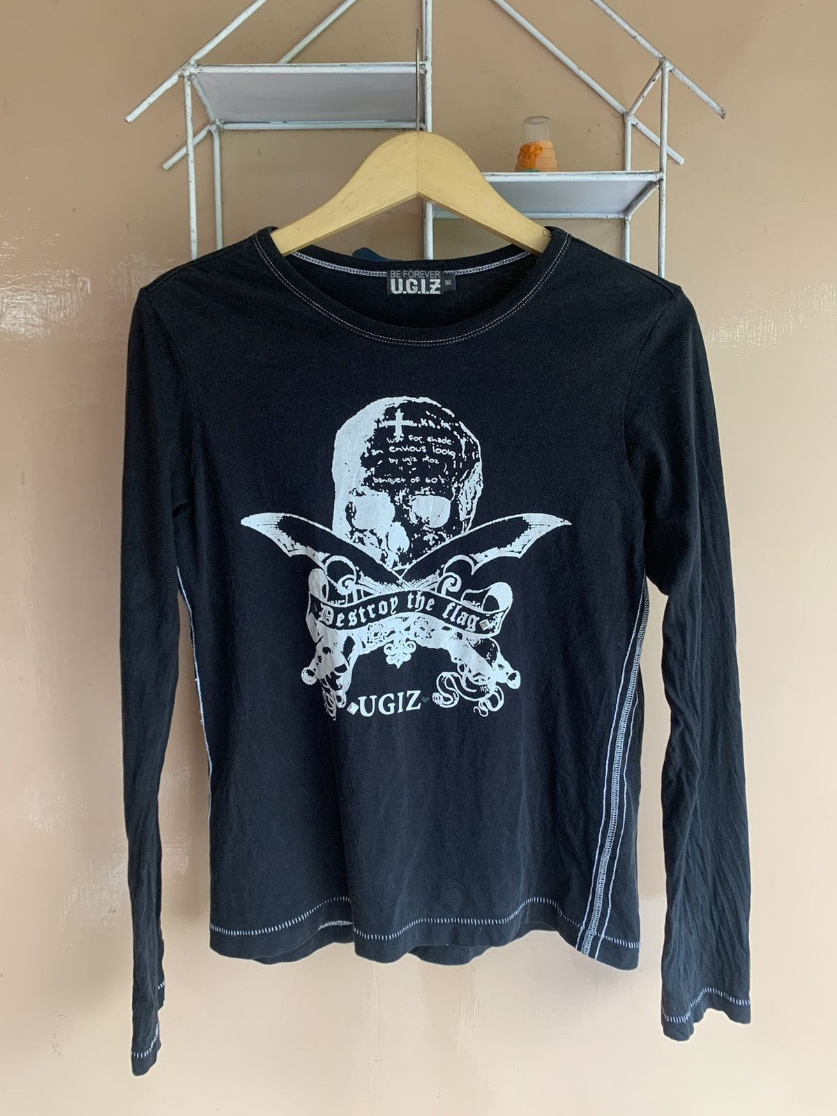 image of Archival Clothing x Kmrii Destroy The Flag Sword Skull Ugiz Long Sleeve in Black (Size Medium)