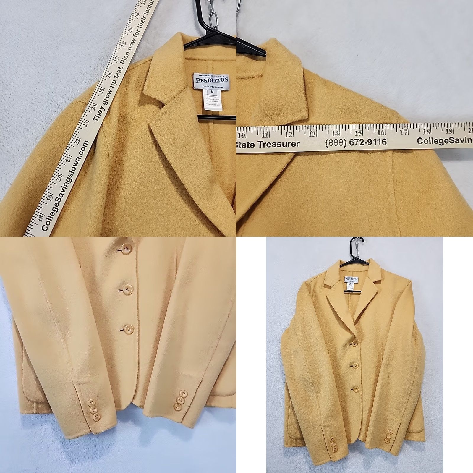 Pendleton VINTAGE Pendleton Blazer Women’s M Gold 100% Merino Wool Three Button Old Money Academia Wool Blazer Womens Regular Gold - Size M / US 6-8 / IT 42-44 - 8 Thumbnail