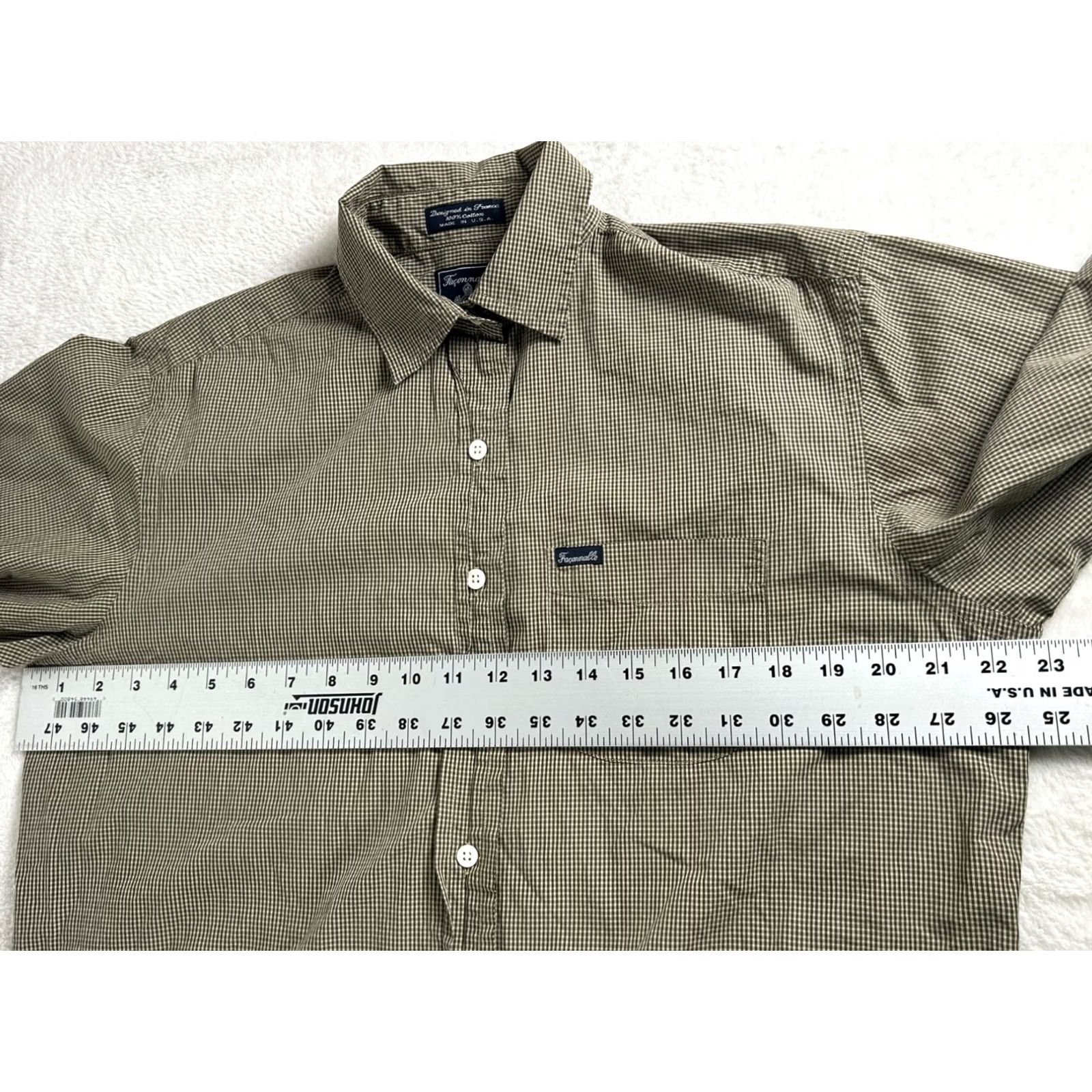 Faconnable Faconnable Shirt Mens Large Brown White Gingham Cotton Button-Up Long Sleeves Size US L / EU 52-54 / 3 - 7 Thumbnail