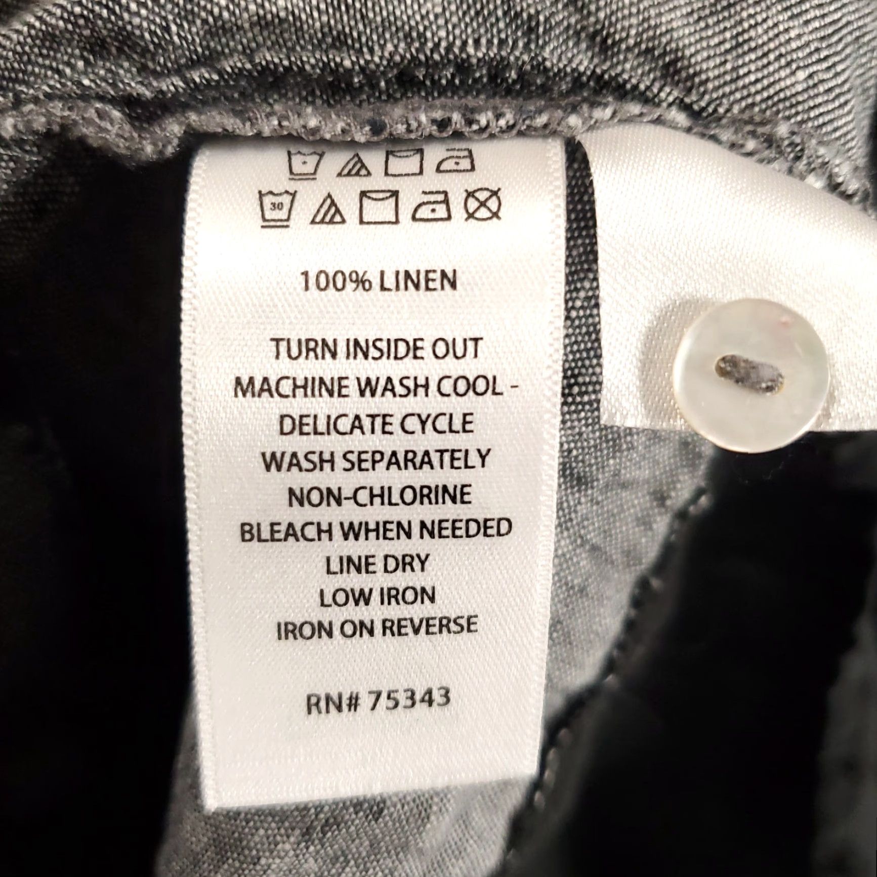 Vintage Tahari Linen Top Womens 1X Gray Black Roll Tab Sleeve Button Up Tunic Size XL / US 12-14 / IT 48-50 - 6 Thumbnail