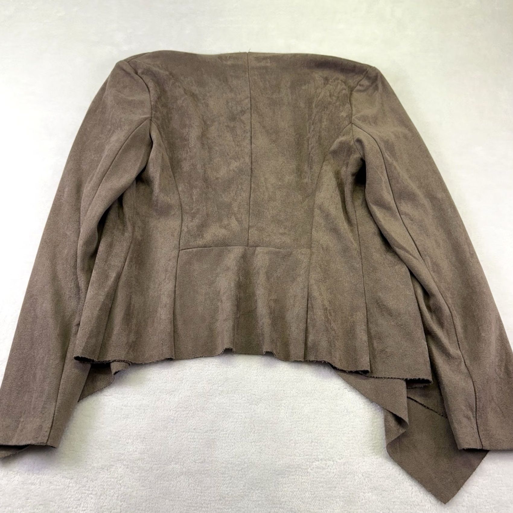 Vintage DO + BE Cardigan Brown S Faux Suede Waterfall Draped Open Front High Low Size S / US 4 / IT 40 - 7 Thumbnail