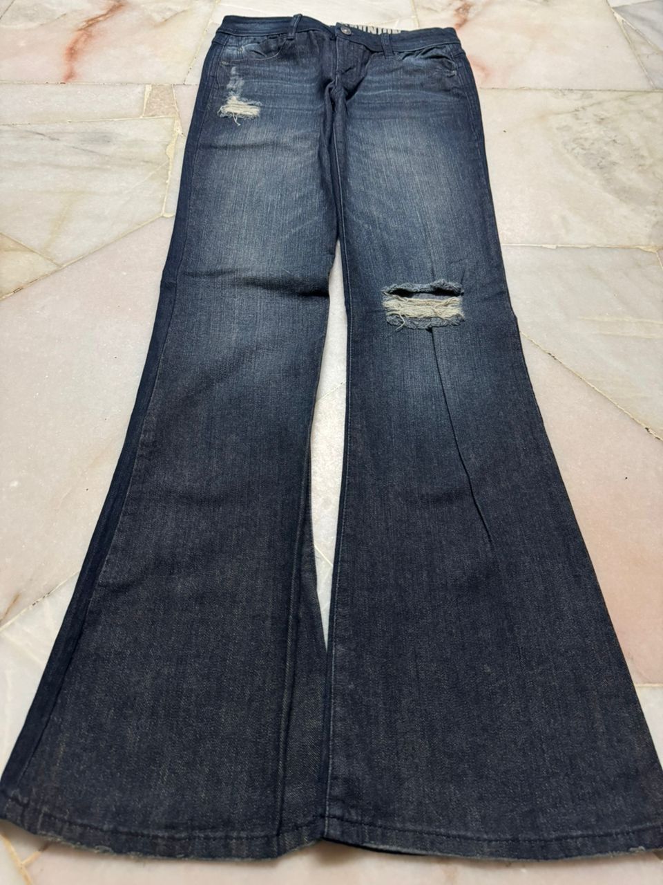 Tornado Mart VINTAGE 2000s REUNION REWASH DISTRESSED RIPPED BELL BOTTOM Size US 27 - 10 Thumbnail
