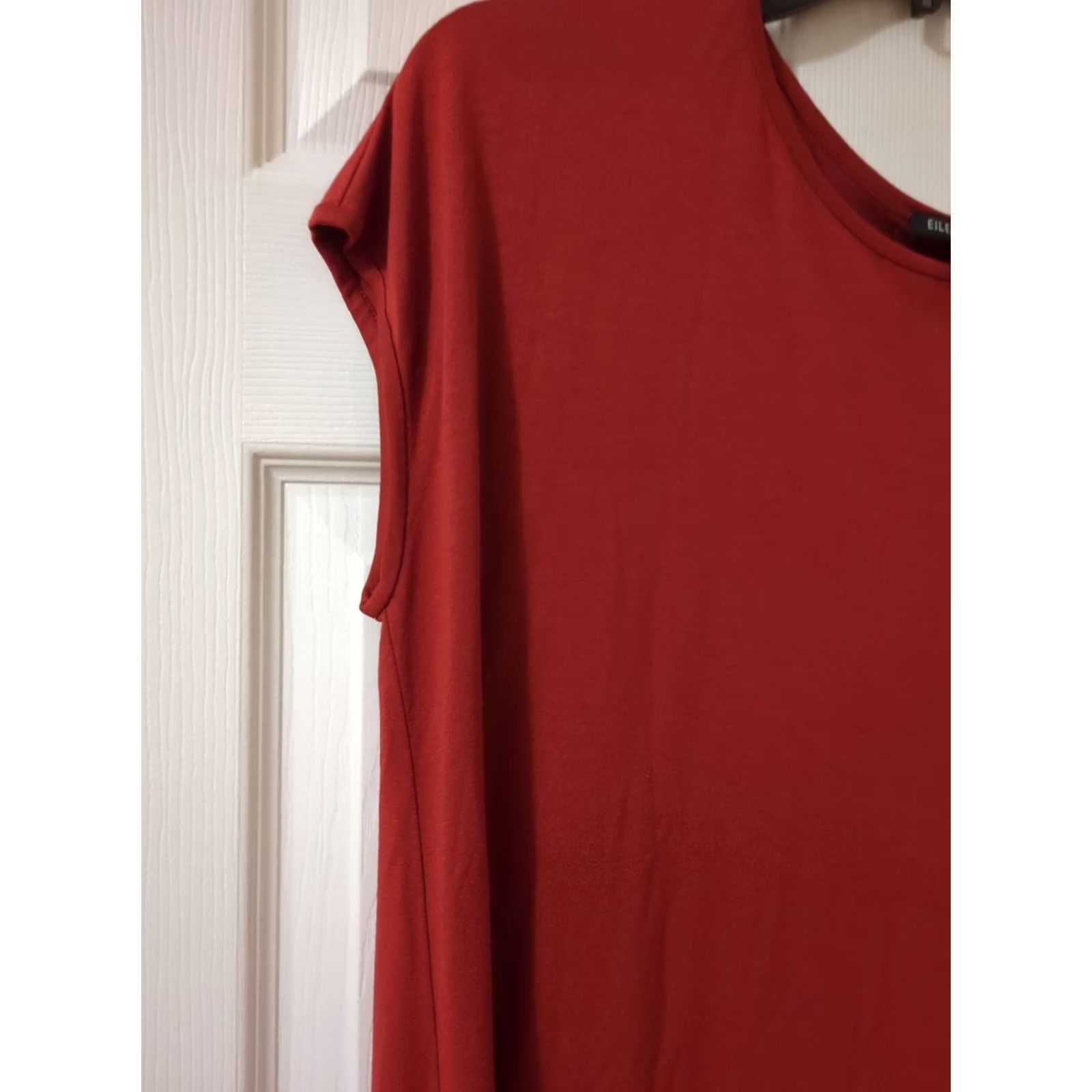 Eileen Fisher Eileen Fisher Shift Dress Jersey Asymmetrical Knee Length S Womens Brick Red 95% viscose 5% spandex Size S / US 4 / IT 40 - 4 Thumbnail