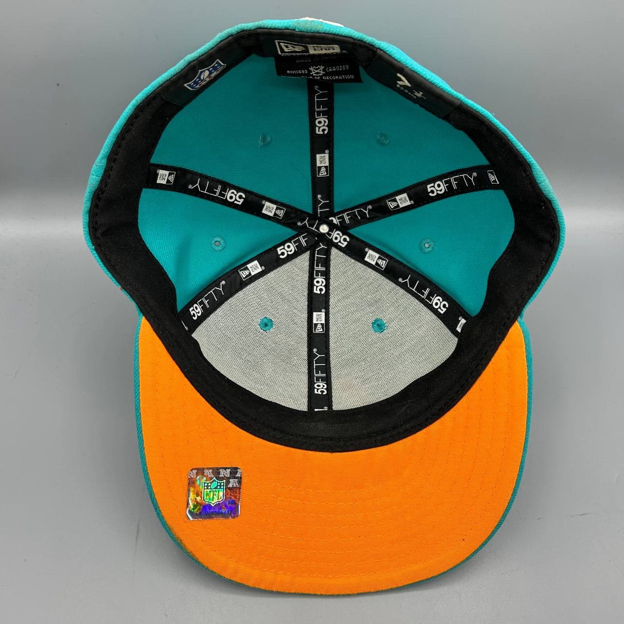 New Era Miami Dolphins Hat Men 7 1/2 Blue Orange NFL Fitted Cap Size ONE SIZE - 2 Thumbnail
