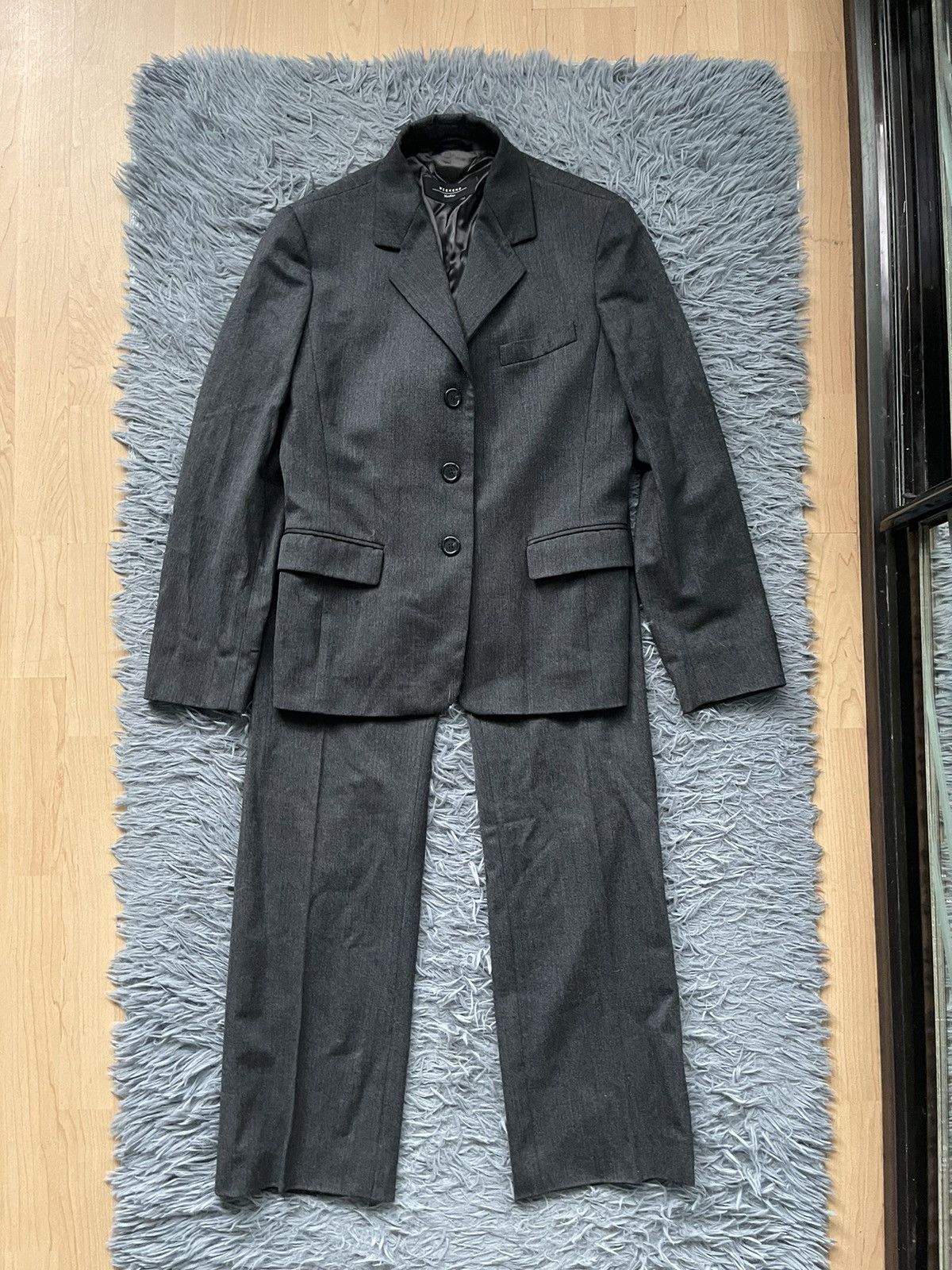 Image of Cashmere Wool x Max Mara Weekend Minimalist Wool Suit Blazer + Pants in Grey, Women's (Size XL)