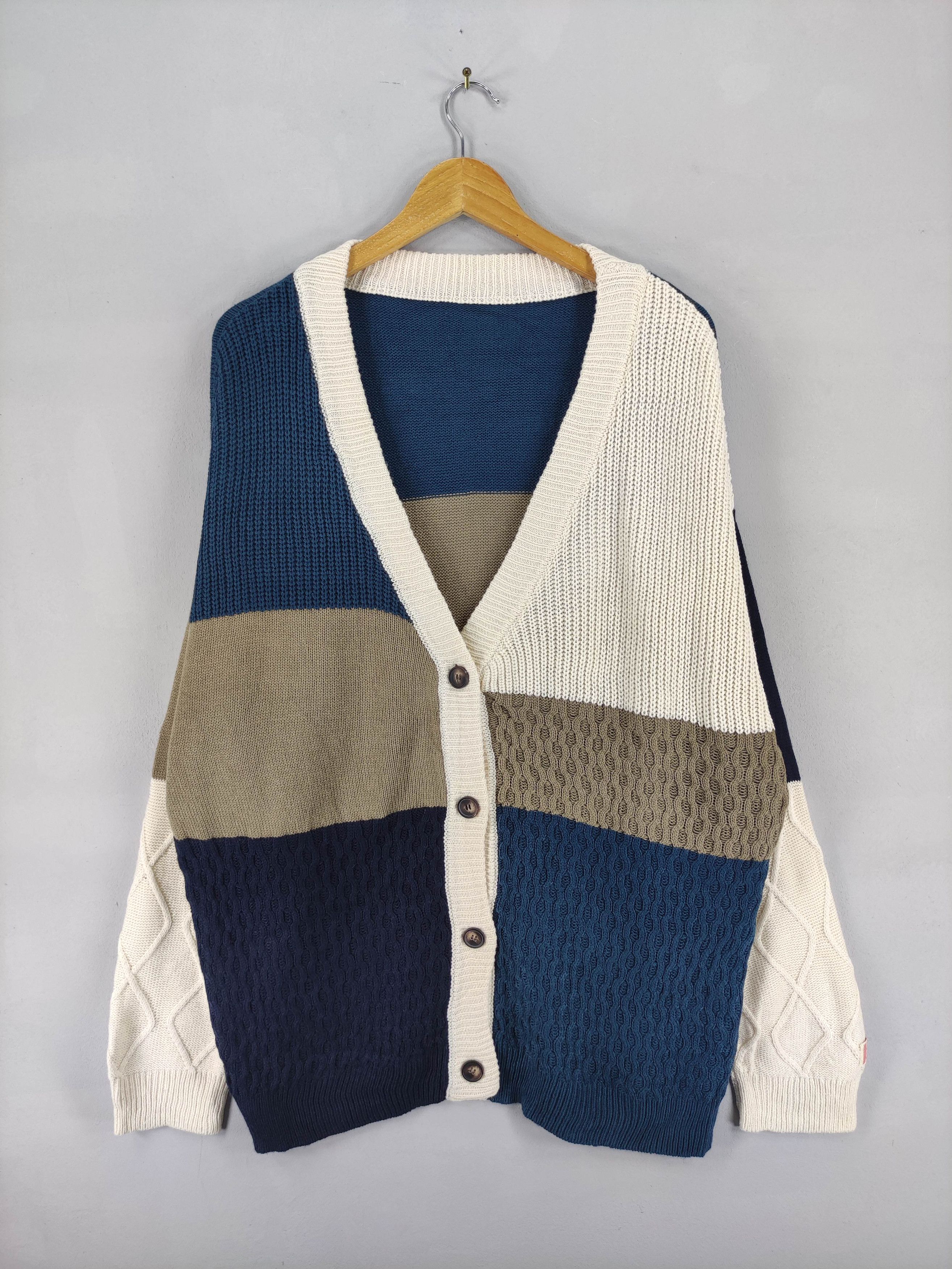 Japanese Brand Vintage Java Cardigan Block Colour Acrylic knit Sweater Size US L / EU 52-54 / 3 - 1 Thumbnail