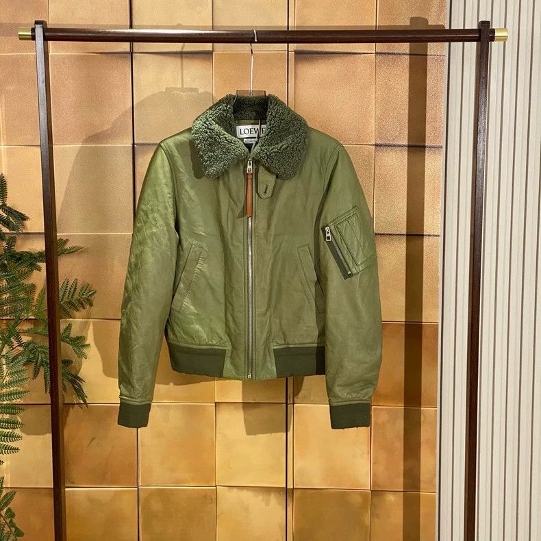 LOEWE Logo leather coat with fur