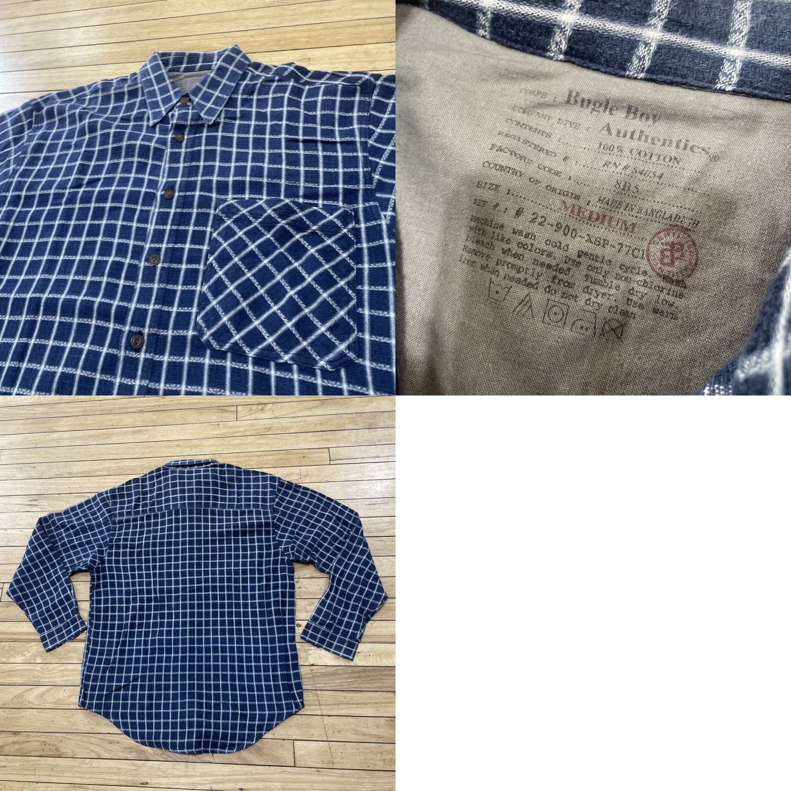 Bugle Boy VINTAGE Bugle Boy Chain Print Stitch Men M Western Equestrian Blue White Check Plaid Shirt Size ONE SIZE - 11 Thumbnail